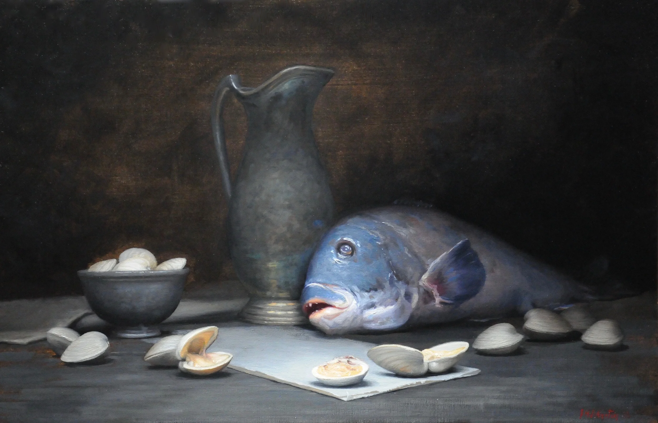 Brendan Johnston, "Blackfish and Clams", oil on linen, 21x36 in