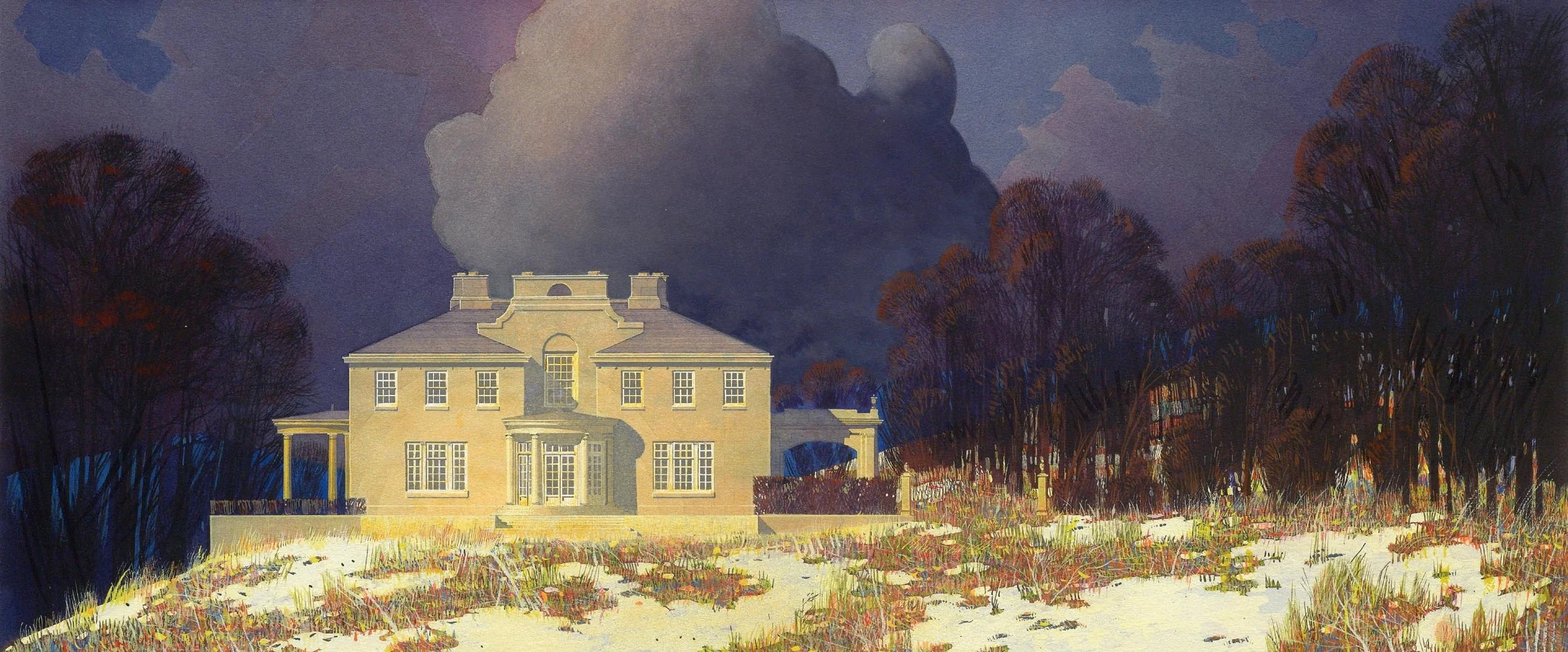 "Drumlin Hall" Ink and Watercolor, 36" x 20" by Anton Glikin for Peter Pennoyer Architects, 2009.