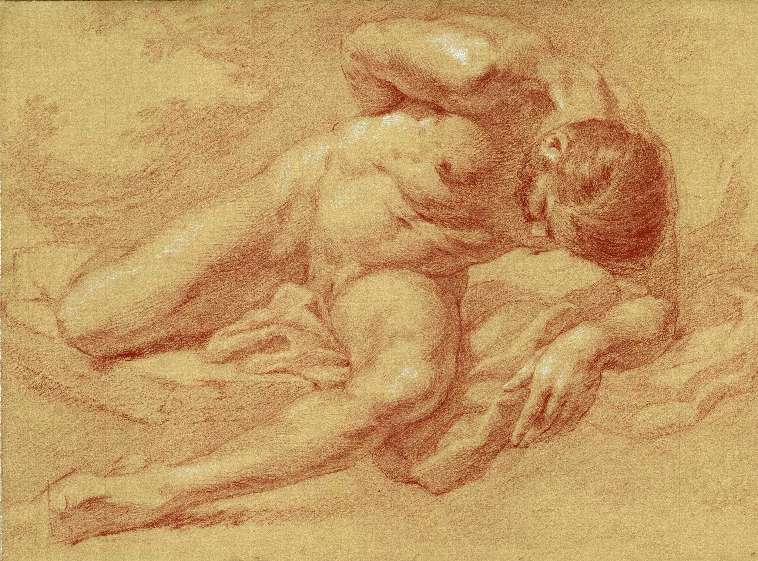 Anthony Baus (b. 1981) Nude in attitude of defeat , 2018 16 x 12 in. red chalk on paper