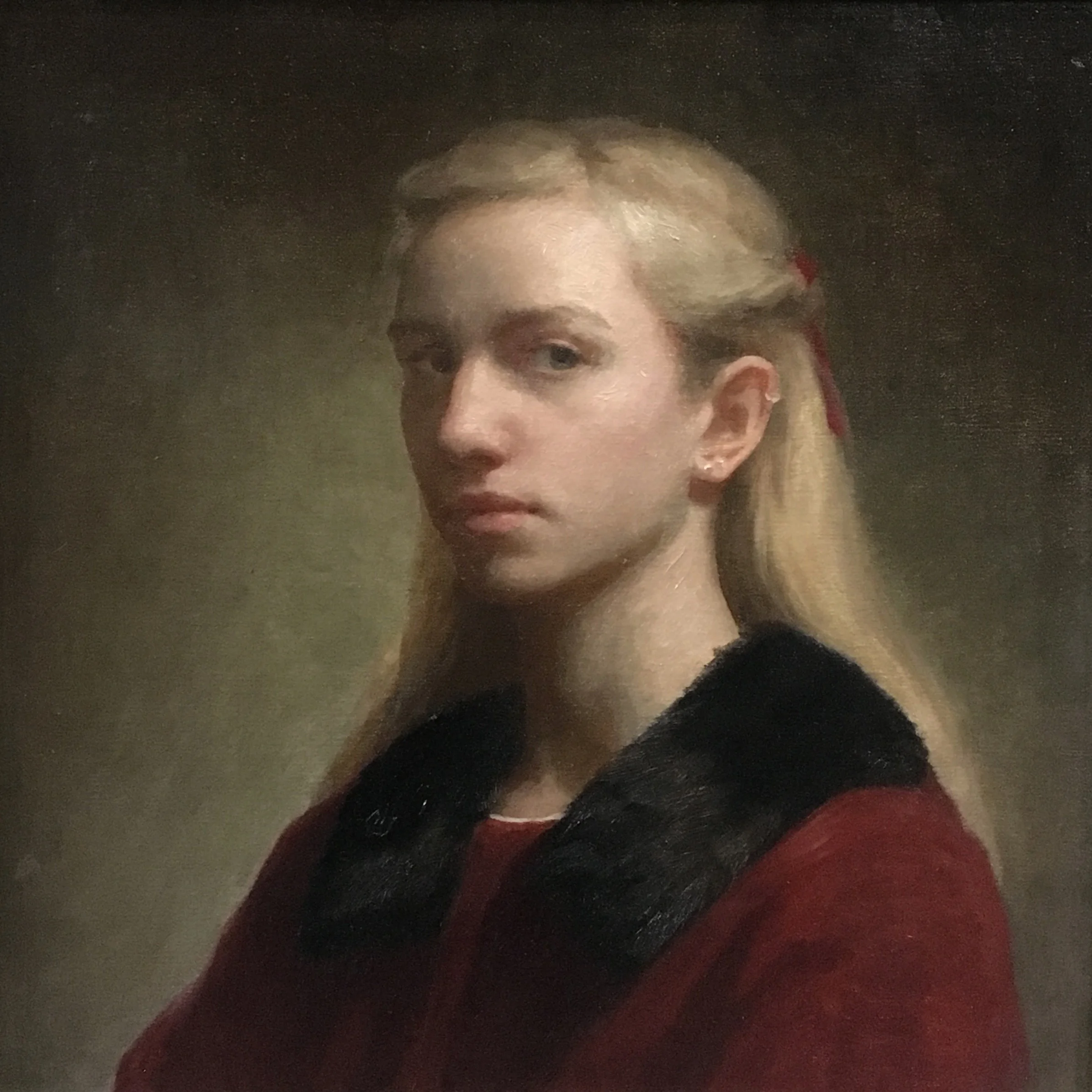 Savannah Tate Cuff (b. 1993) The Artist in Red , 2018 15 x 15 in. oil on linen