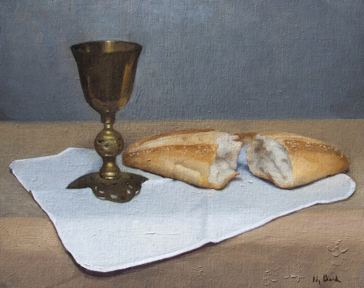 Bread and Wine Sketch by Elizabeth Beard, 2018, oil on canvas, 8 x 10 in, $950