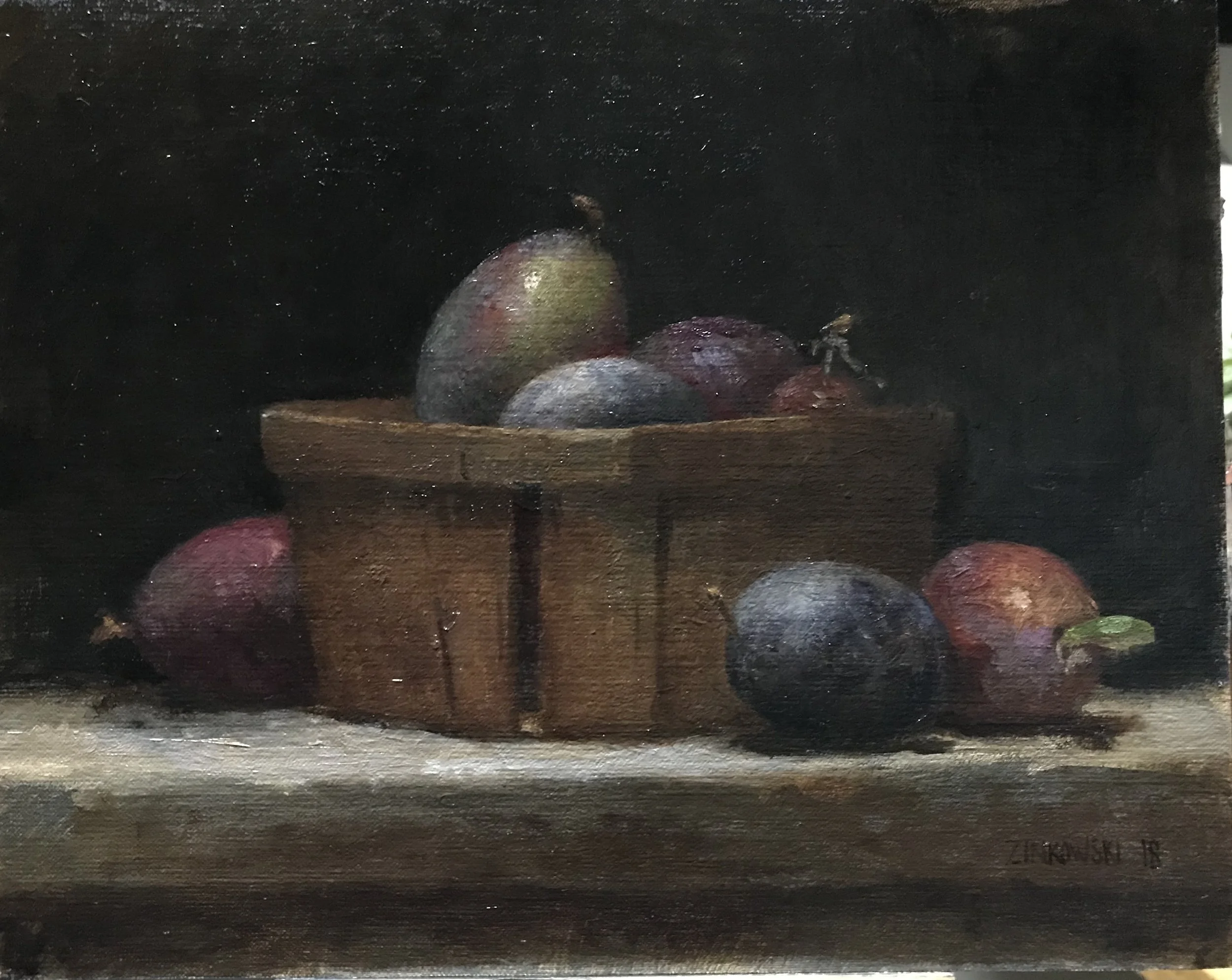 Italian Plums by Dale Zinkowski, 2018, oil on linen, 8 x 10 in, $950