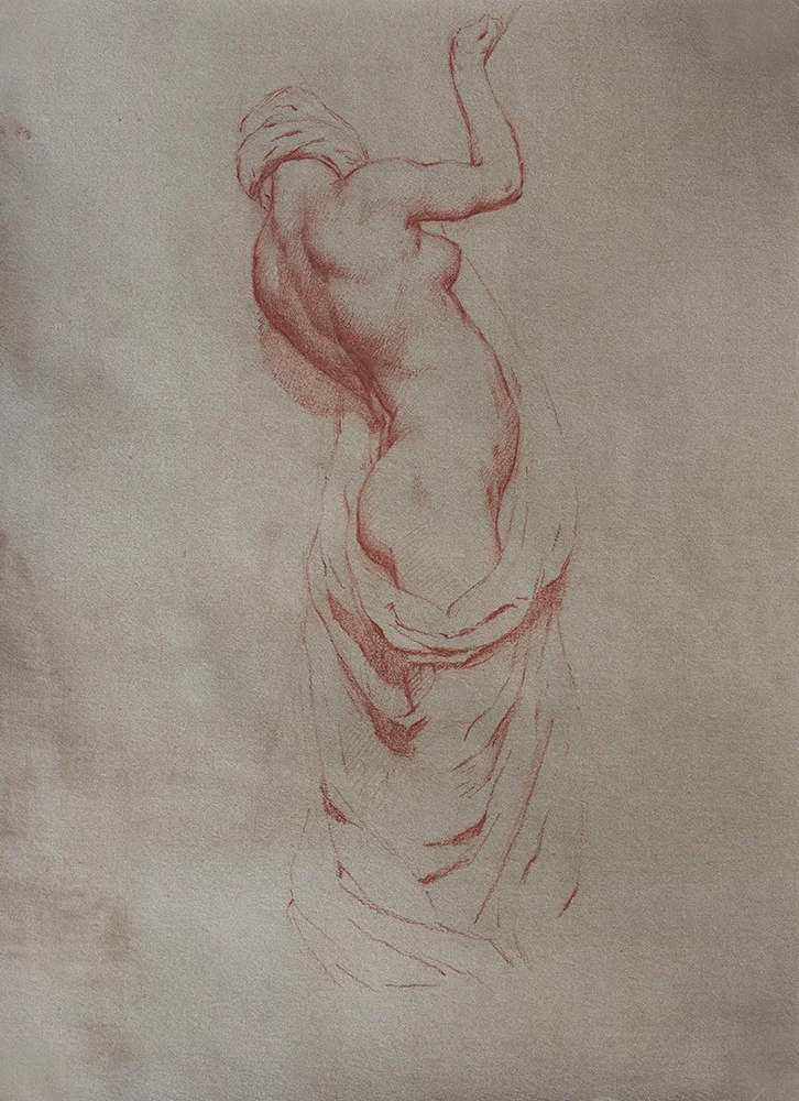 Allegorical Figure of Family, (Sacrifice, Altar of the Fatherland) 2018, red chalk on paper 15 x 11 in SOLD