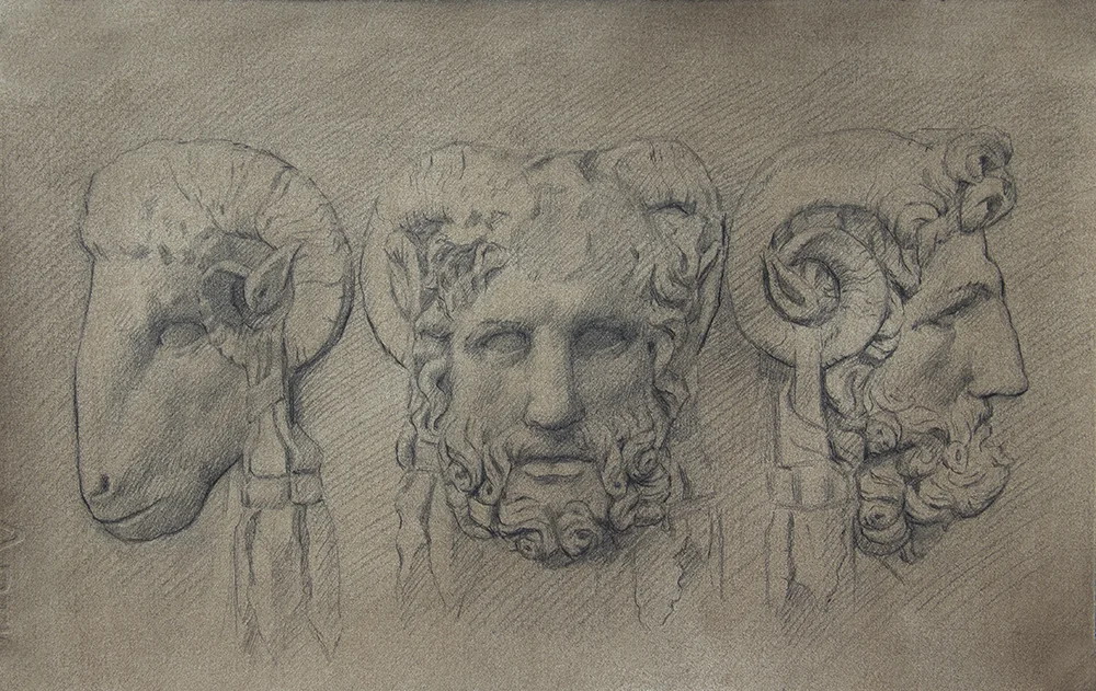 Details of Altar of Lucius Aufidius Aprilis 2018, graphite on paper 8 x 13 in $850
