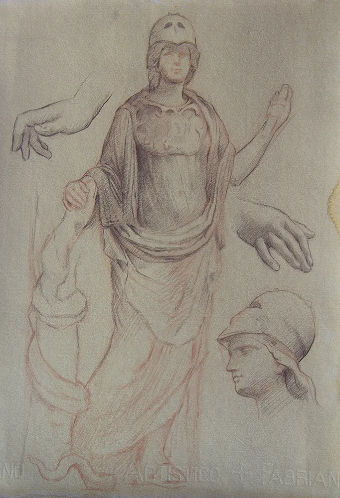 Athena 2018, red and brown chalk on paper 15 x 11 in $900
