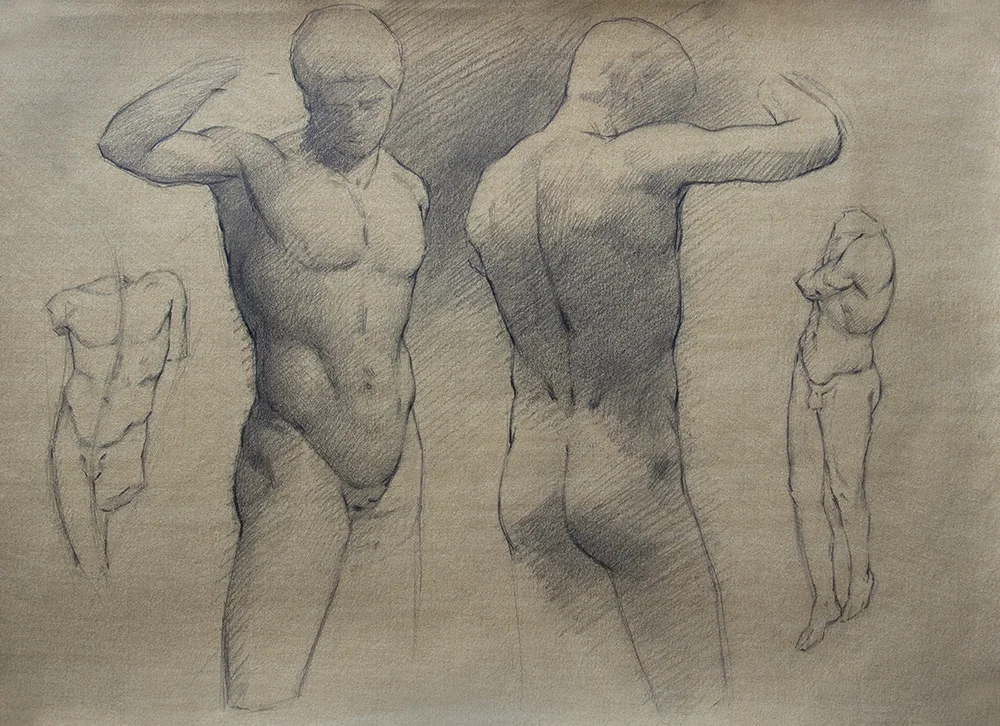 An Ephebe and others 2018, graphite on paper 11 x 15 in $1,000