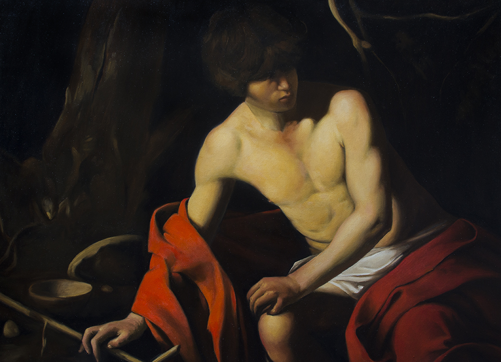St. John the Baptist, copy after Caravaggio 2018, oil on canvas 25.75 x 35.5 in $9,000