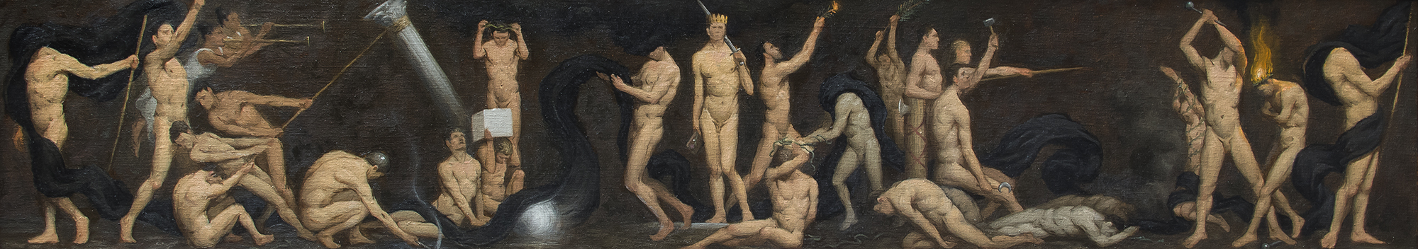 Study for Allegory of Ideology 2019, oil on canvas 9 x 48 in Not for sale