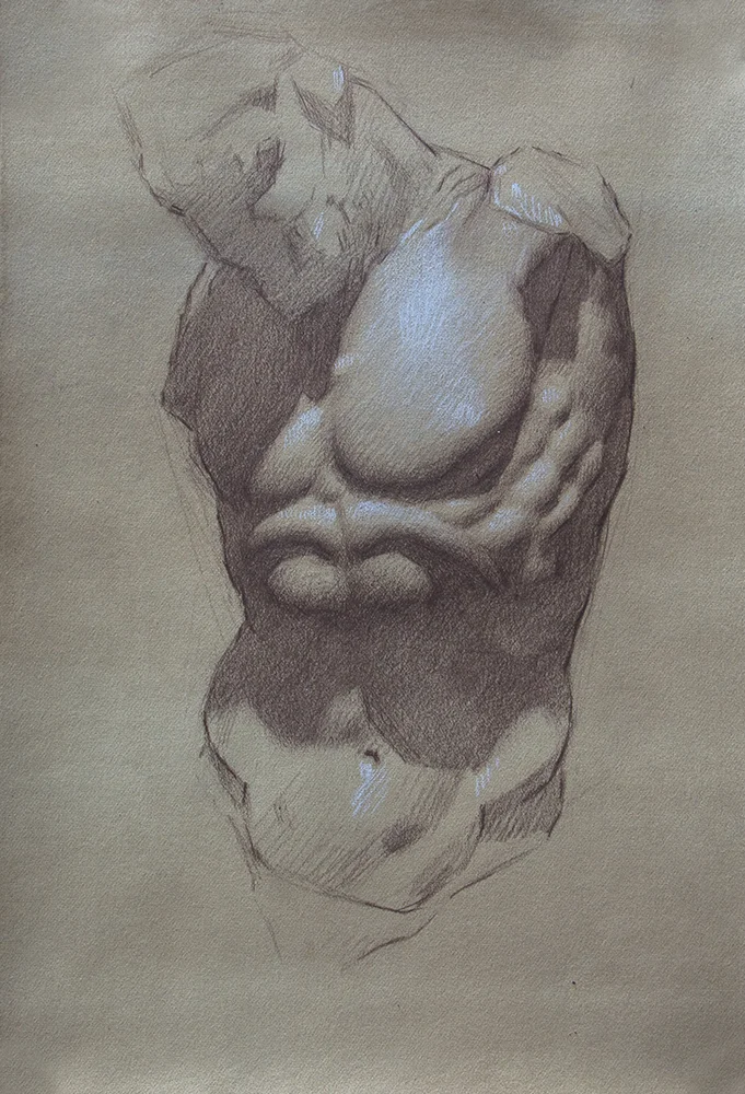 Torso of the Minotaur 2018, brown and white chalk on paper 11 x 7.5 in $700