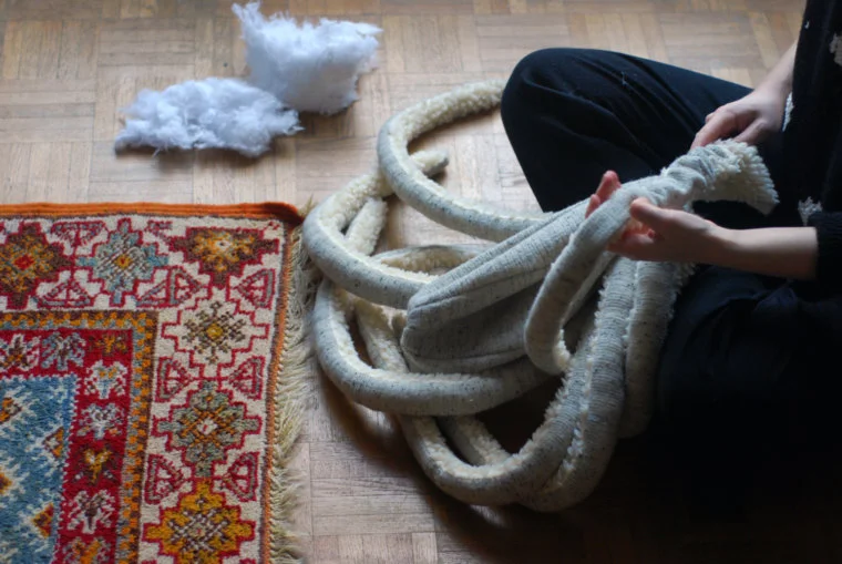 Dana at work stuffing octopus tentacles.