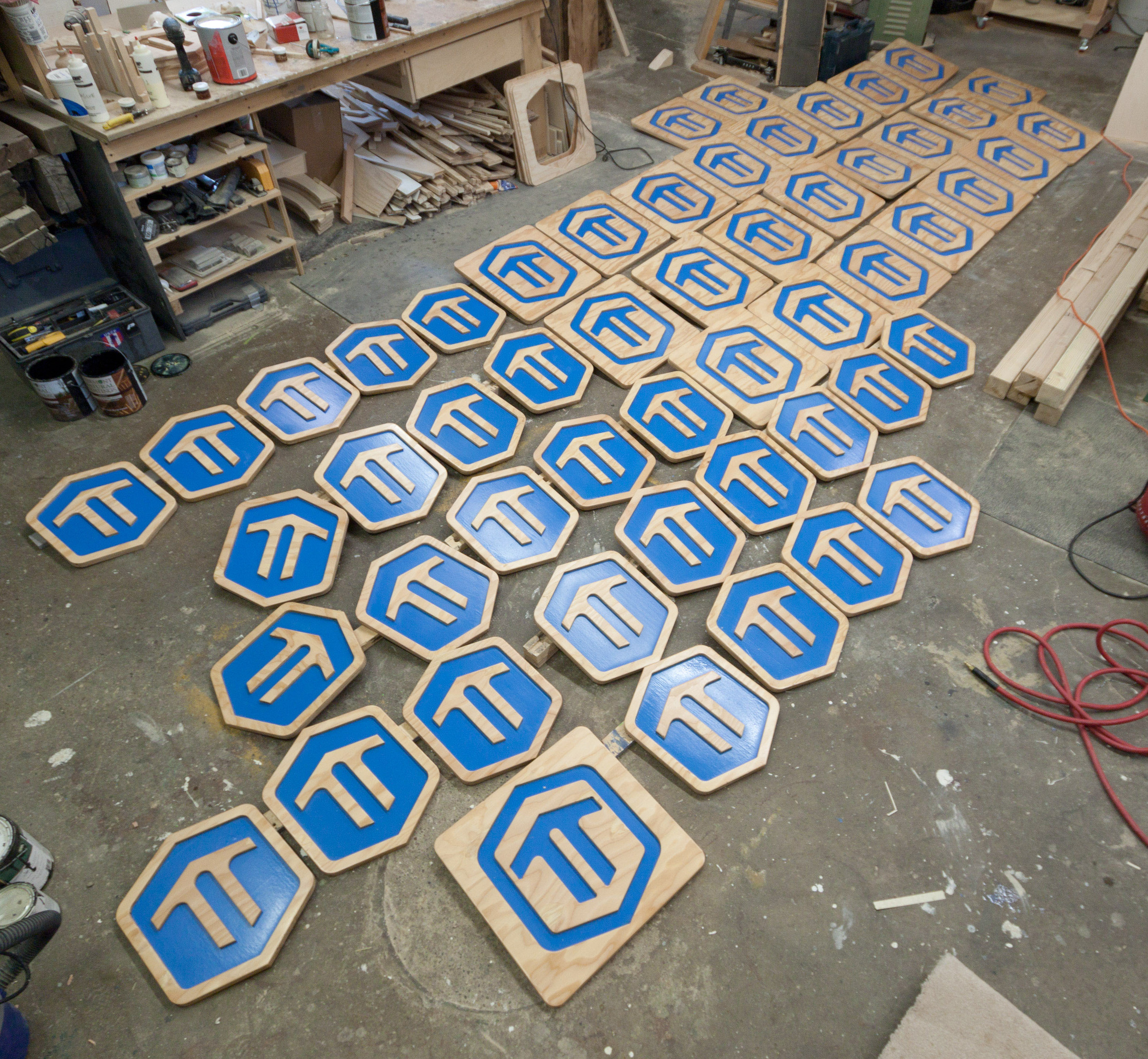 Leader awards for Crossfit TT in South Burlington VT. These were CNC cut from Fir plywood, and the parts were nested so the two versions are negatives of each other.