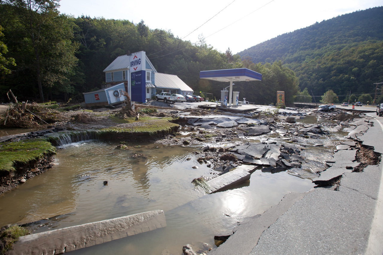Killington, Vt. - Extreme flooding from Hurricane Irene destroyed many roads and isolated this gas station from the highway. 