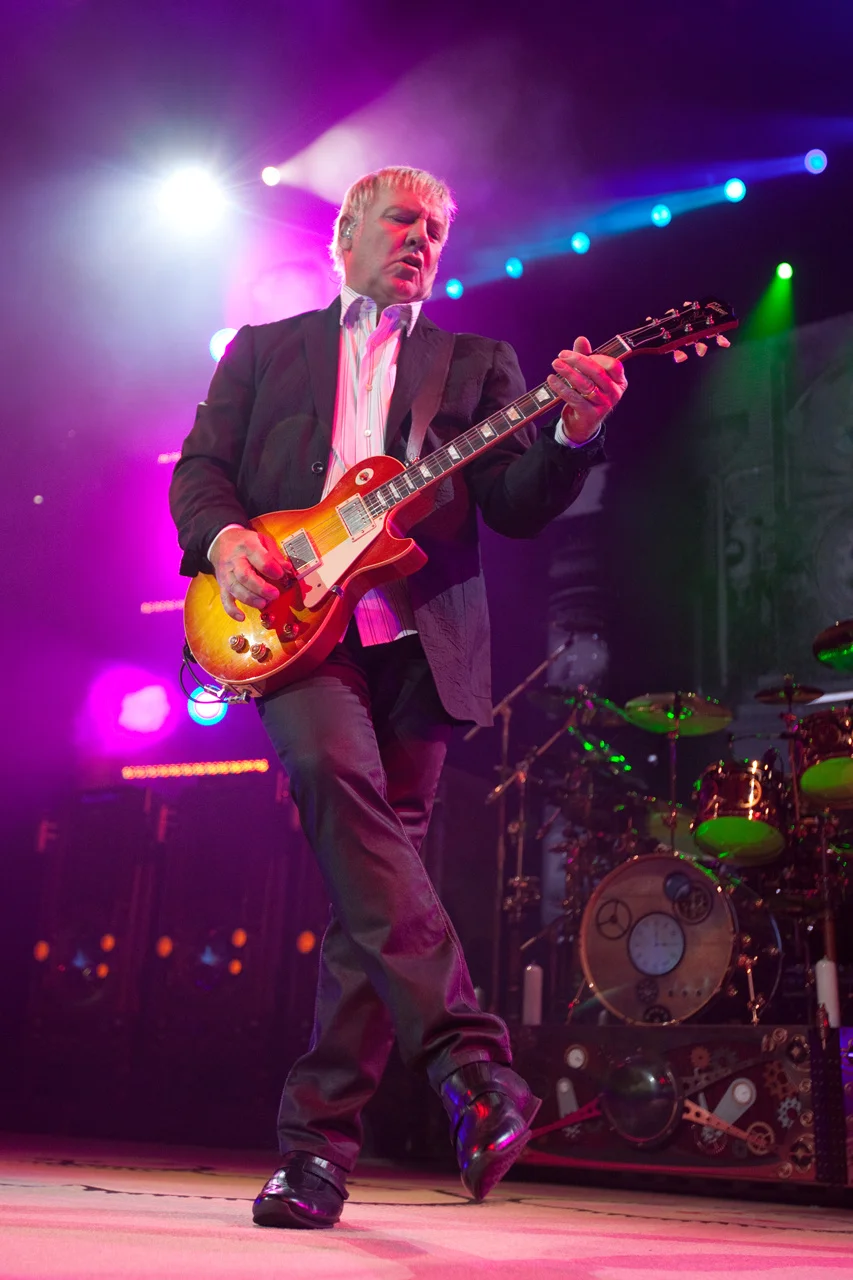 Alex Lifeson of Rush performs at the TD Garden in Boston, Mass.