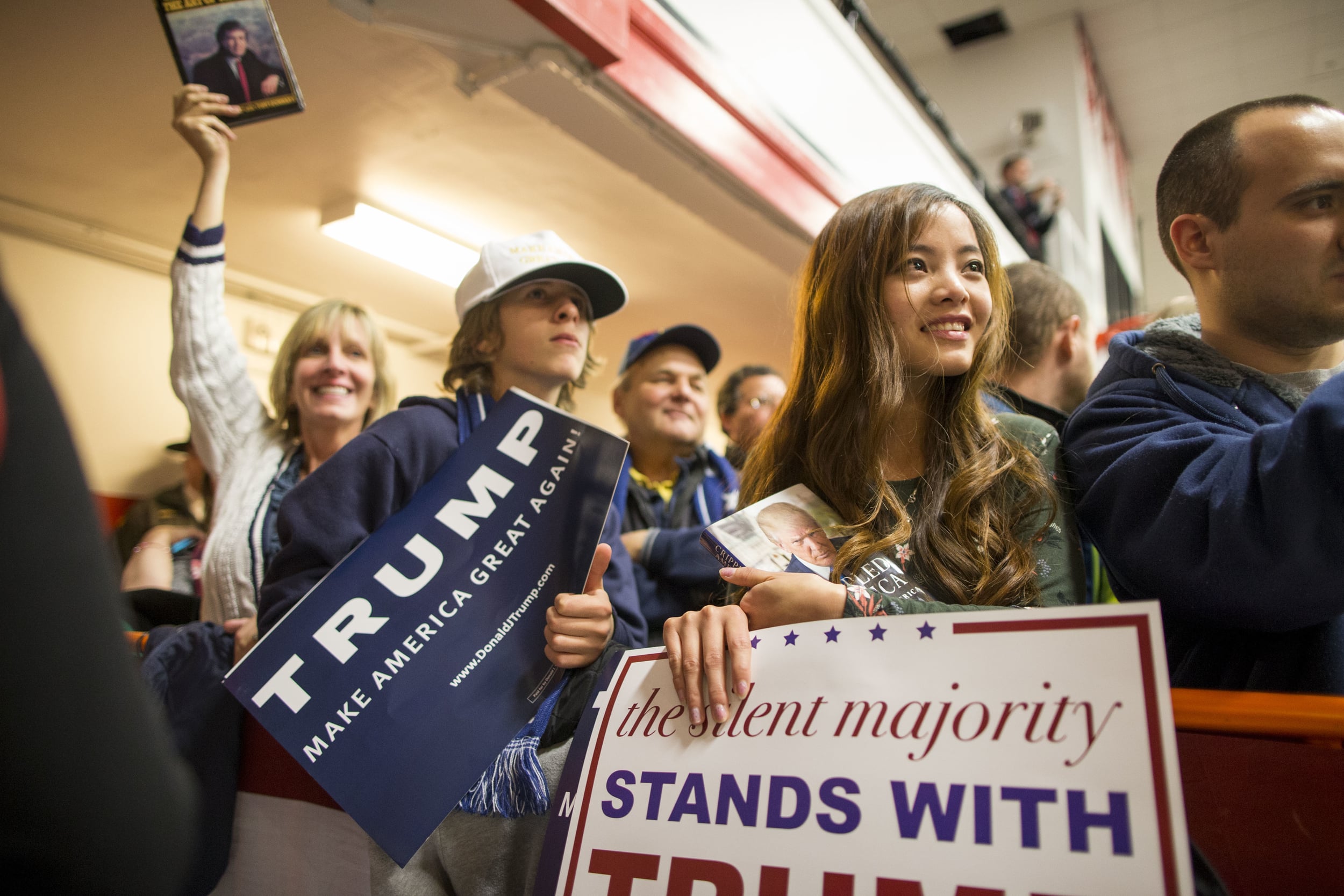 Supporters of Donald J. Trump waited for him to take the stage at a high school on January 5, 2016 in Claremont, N.H.
