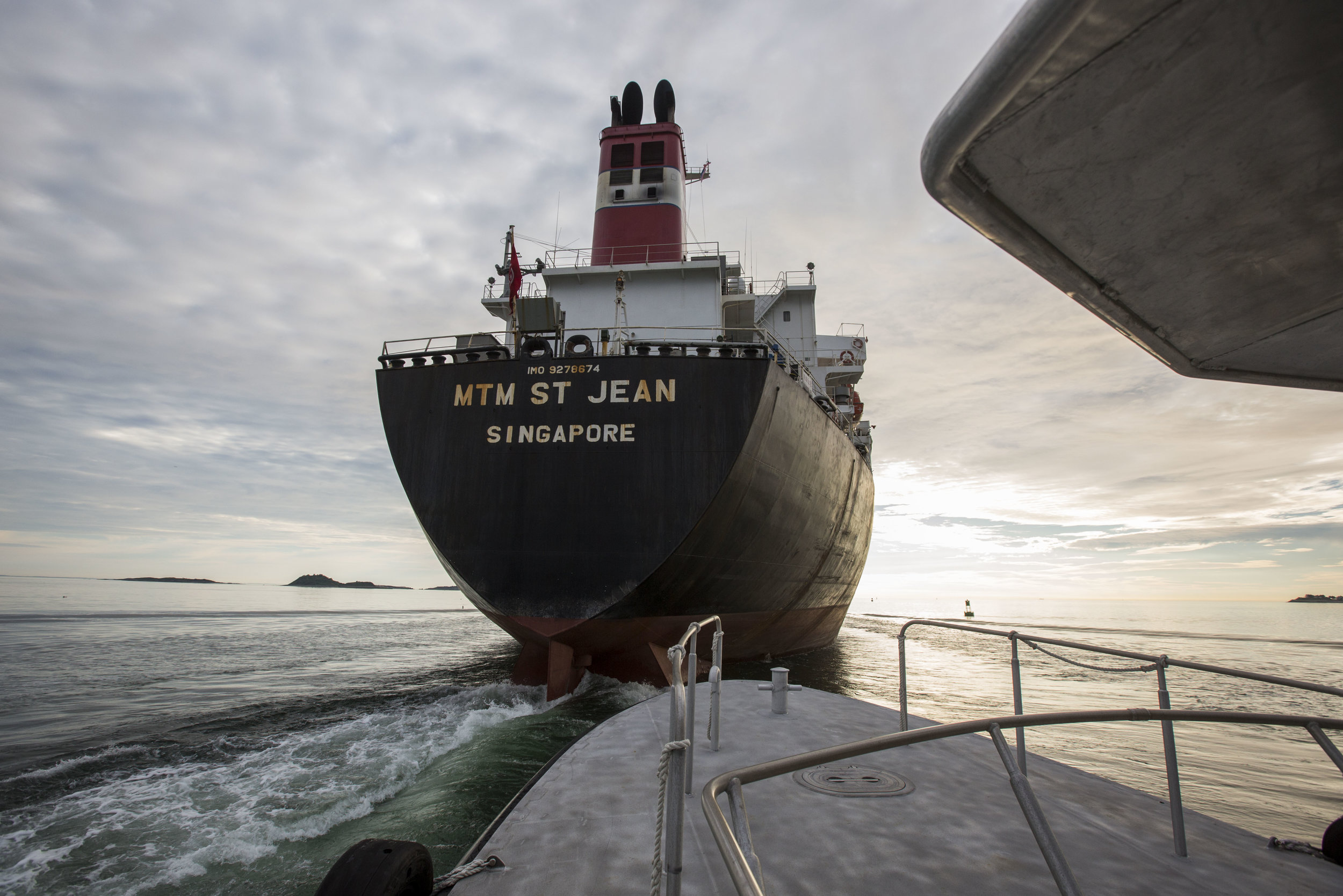  The pilot boat 'Chelsea' approaches the 550 foot chemical tanker, MTM St. Jean, outside of Boston Harbor on Aug. 16. 