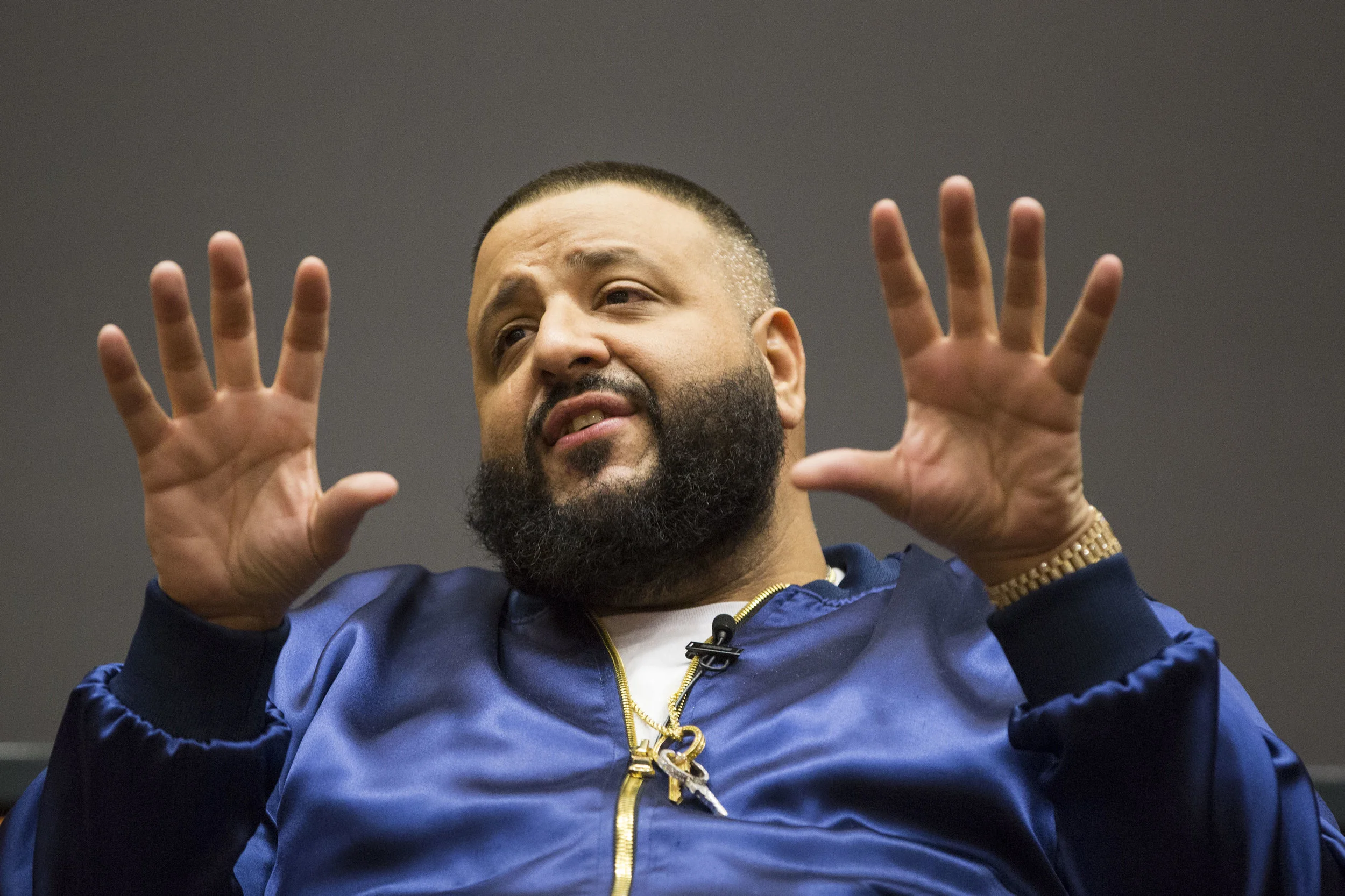 American record producer and radio personality, DJ Khaled, speaks to a group of Harvard Business School students at Harvard Business School in Boston, Mass. on December 9, 2016.
