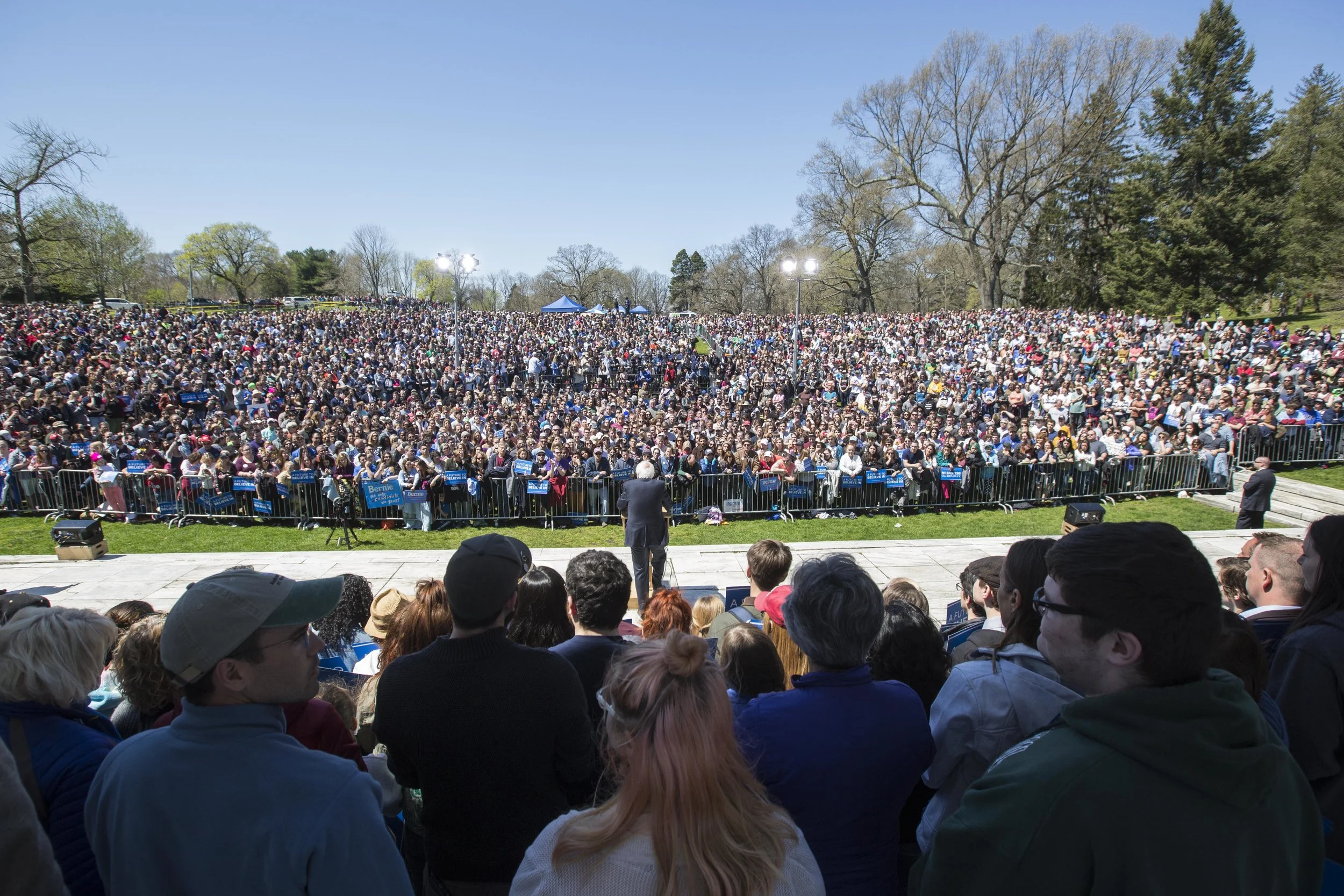 PROVIDENCE, RI - APRIL 24: Democratic presidential candidate U.S. Sen. Bernie Sanders (D-VT) speaks during his rally at Roger Williams Park on April 24, 2016 in Providence, Rhode Island. The Rhode Island primary will be held on Tuesday, April 26. 