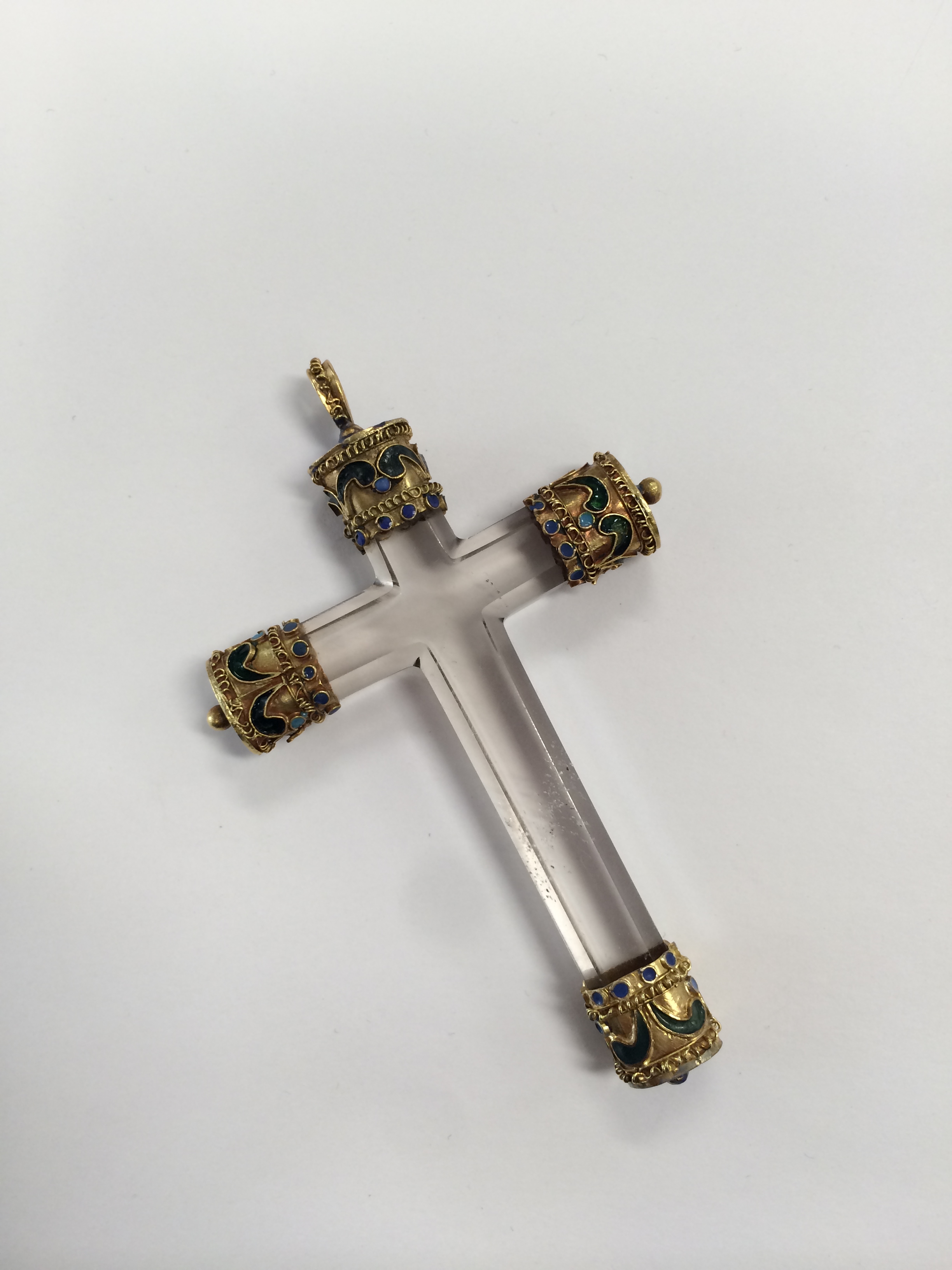  The 17th Century Italian gold cloisonné and enamel rock crystal cross bought at auction. 