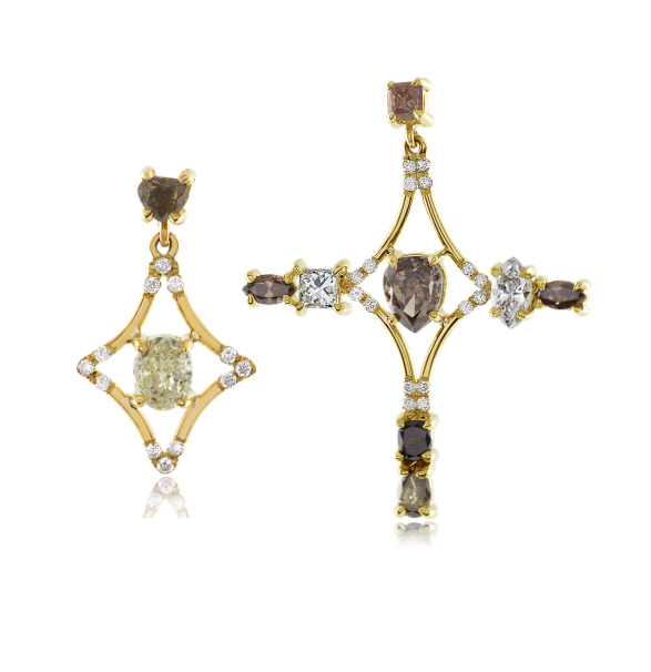   Asymmetrical Galaxy earrings in natural colored fancy diamonds, $12,480,  available at Stone &amp; Strand .&nbsp;  