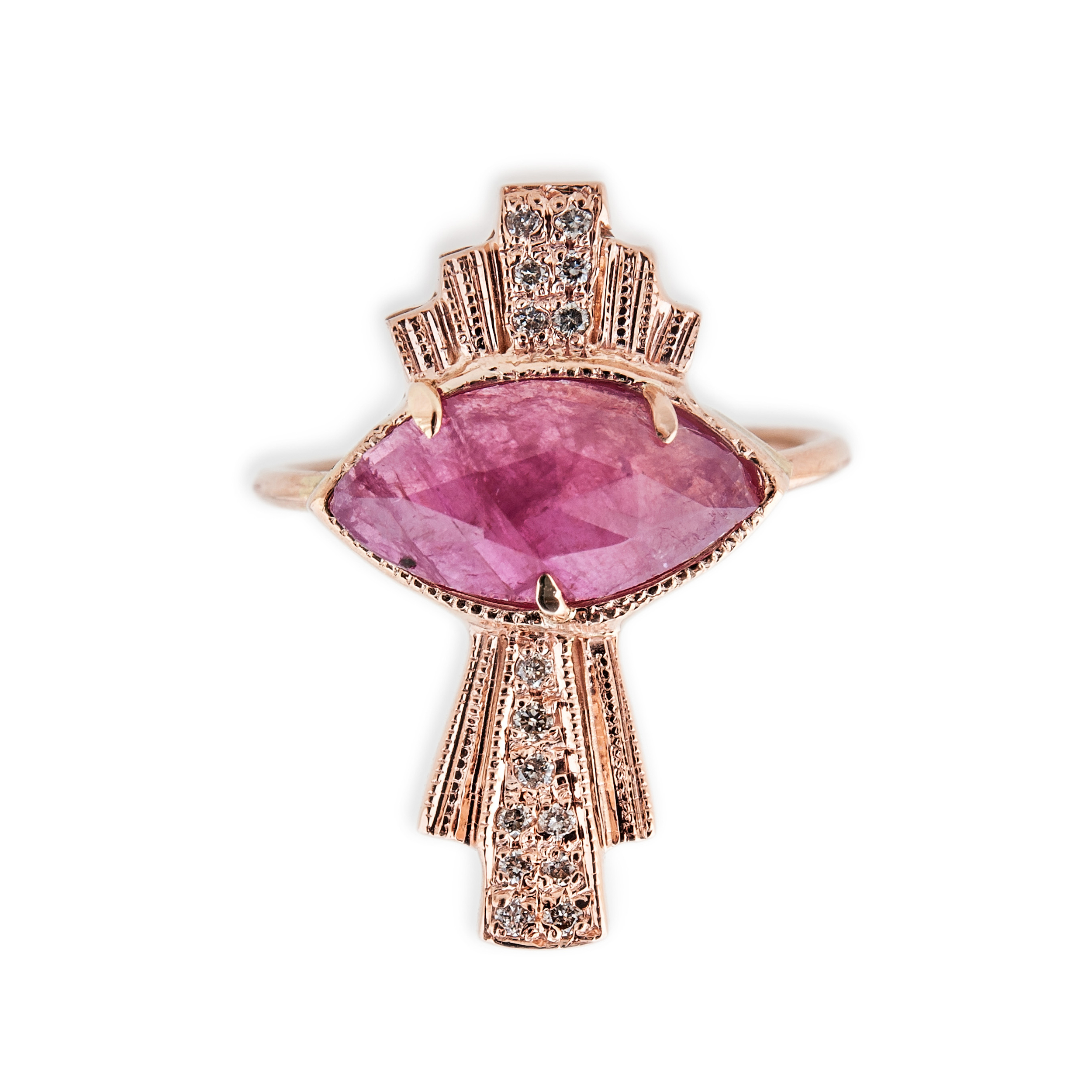  Indian Ruby Deco Eye Ring,&nbsp;$1,565, available at Broken English.&nbsp; 