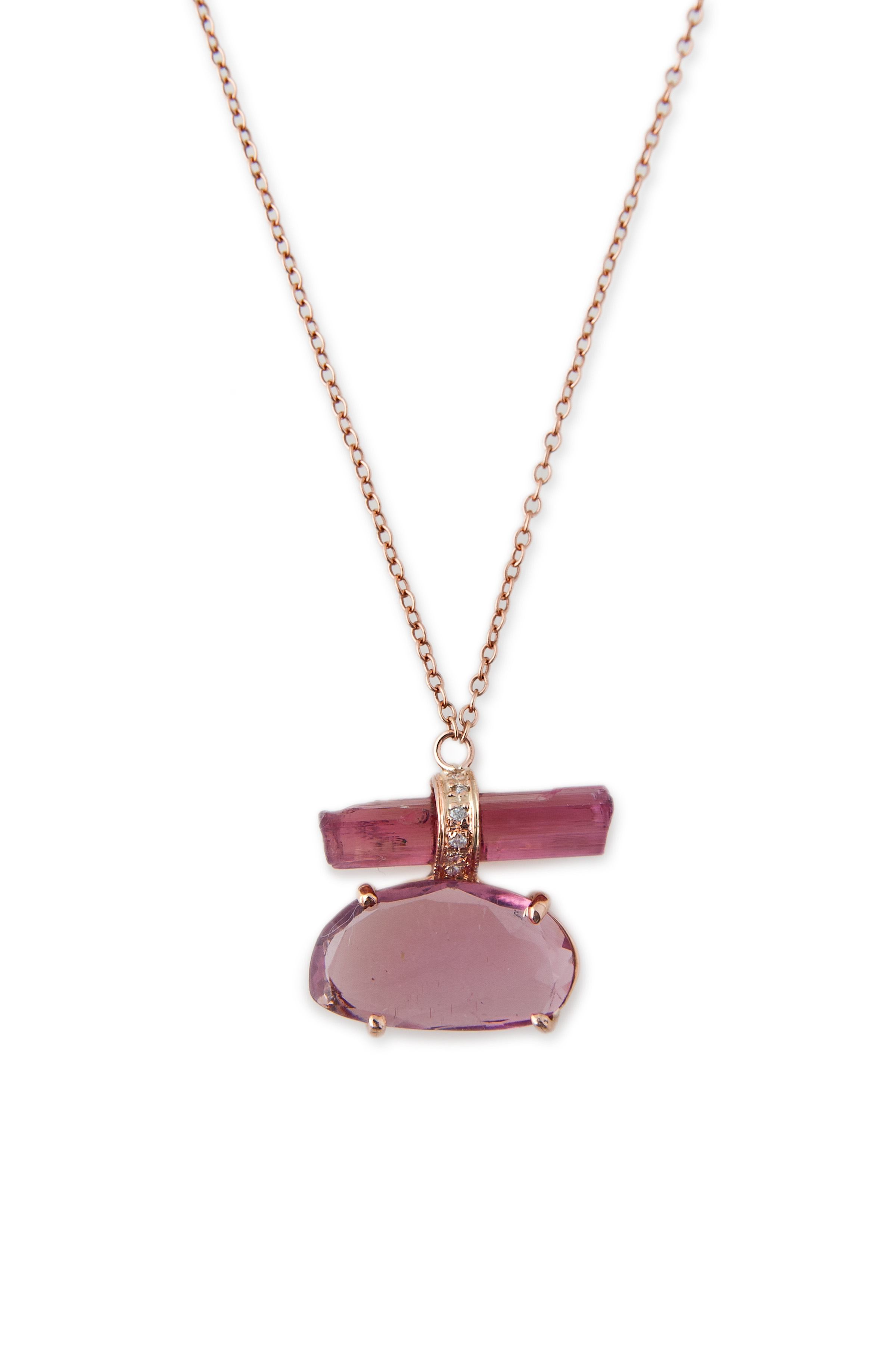 Pink Tourmaline Bar and Freeform Tourmaline necklace, $2,065, available at Broken English.&nbsp; 