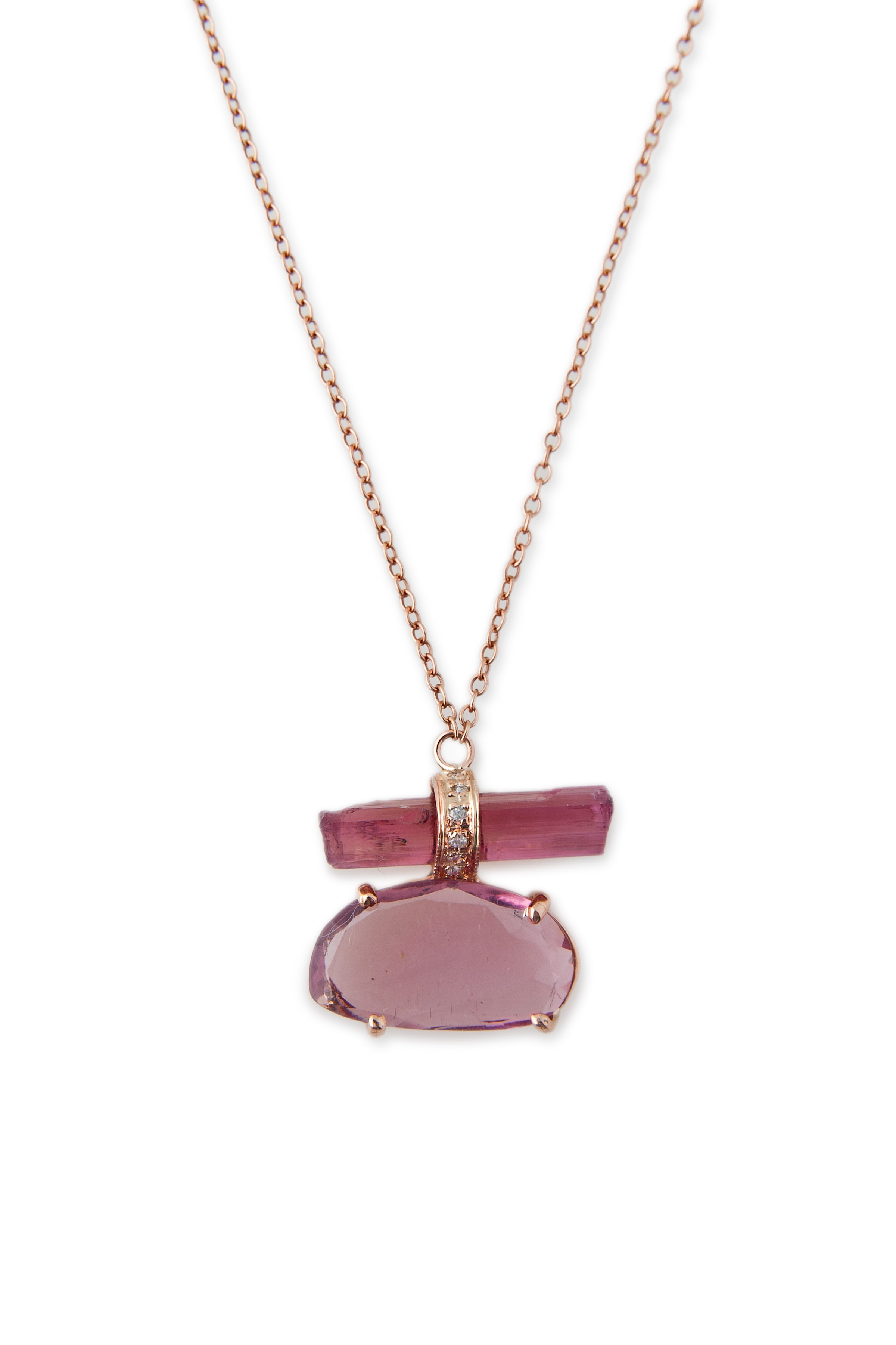 Pink Tourmaline Bar and Freeform Tourmaline necklace, $2,065, available at Broken English. 