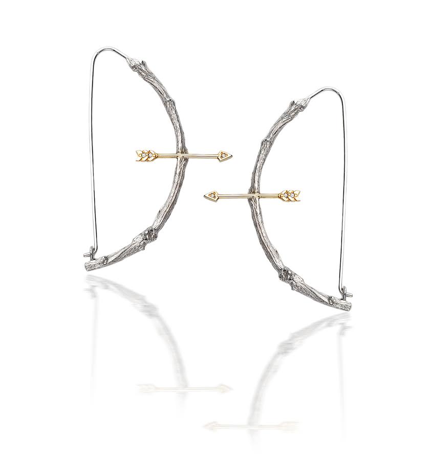   Small Twig 1/2 hoop earrings with arrows in 18k white gold,&nbsp;$2,840.  