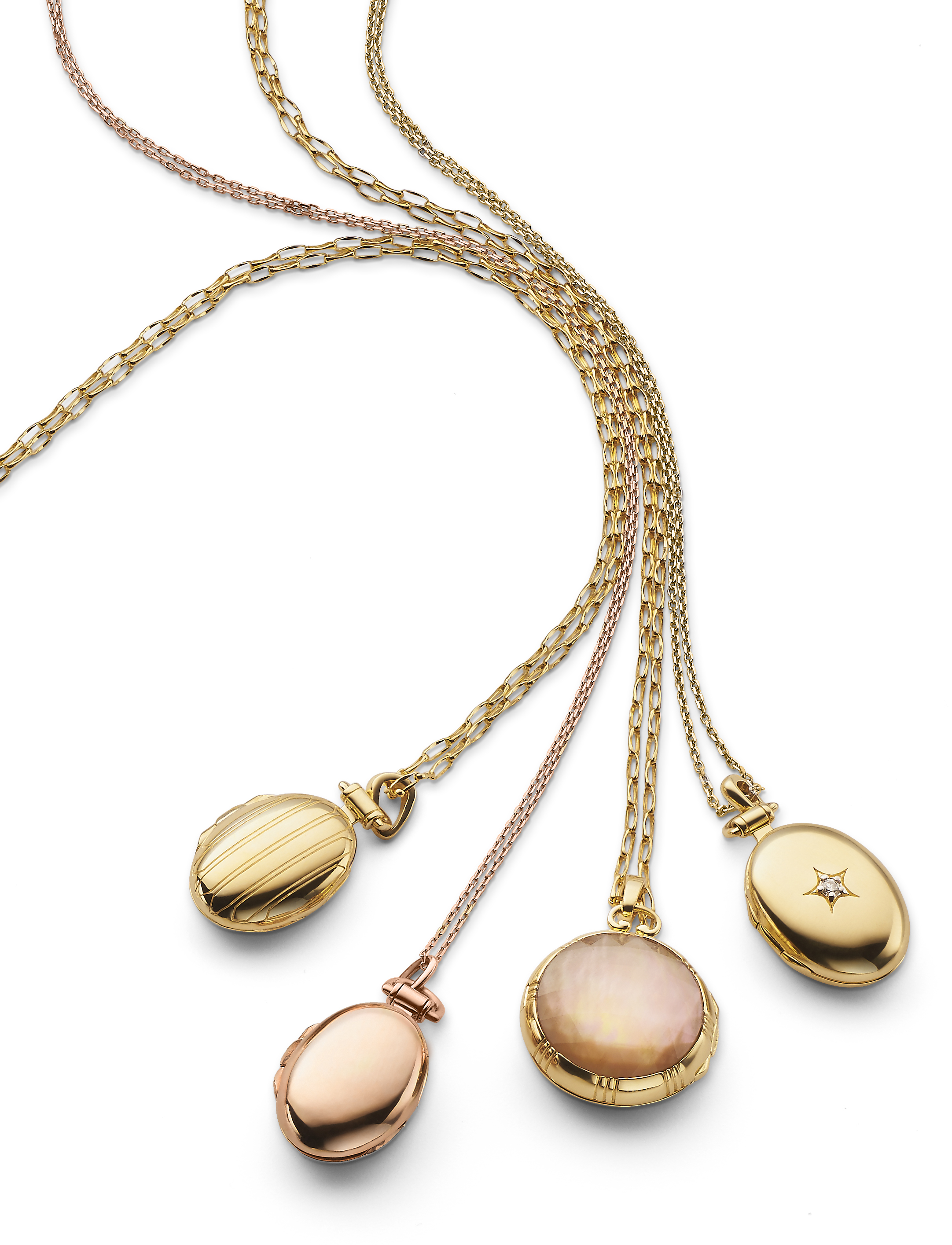  Classic rose and yellow gold lockets. 