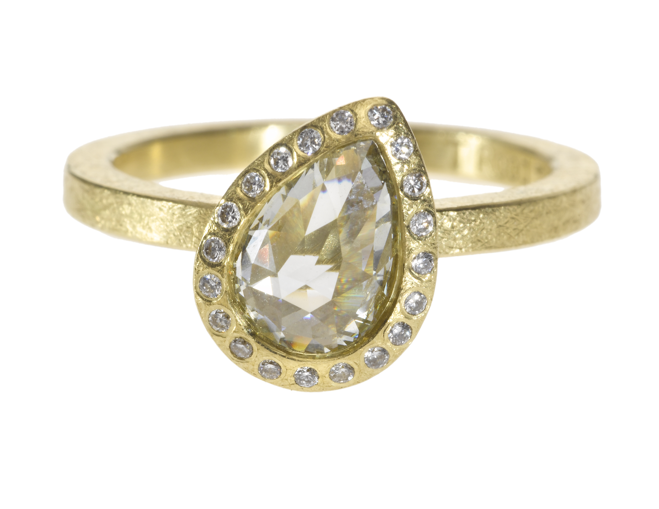   Engagement ring in&nbsp;18k yellow&nbsp;gold with&nbsp;white fancy cut diamonds(1.28ctw) and&nbsp;white brilliant cut diamonds(.082ctw), $14,740,  available at Todd Reed .&nbsp;  