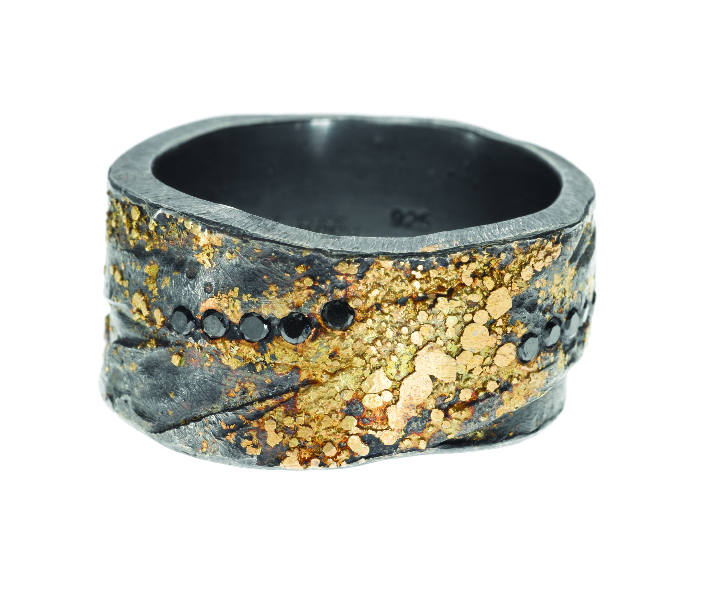 Band in 22k yellow gold and sterling silver with patina, black brilliants (0.086ctw), $2,530, available at Todd Reed . 