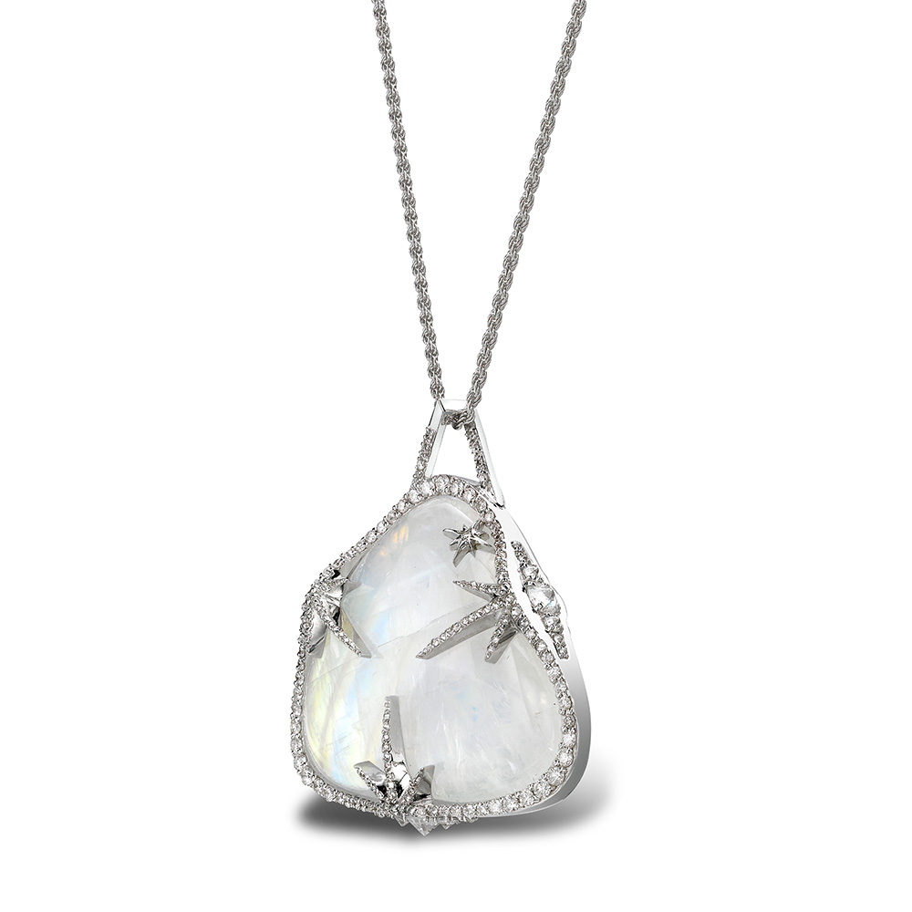  Theiya Lumia pendant&nbsp;in white gold with moonstone and diamonds.&nbsp; 