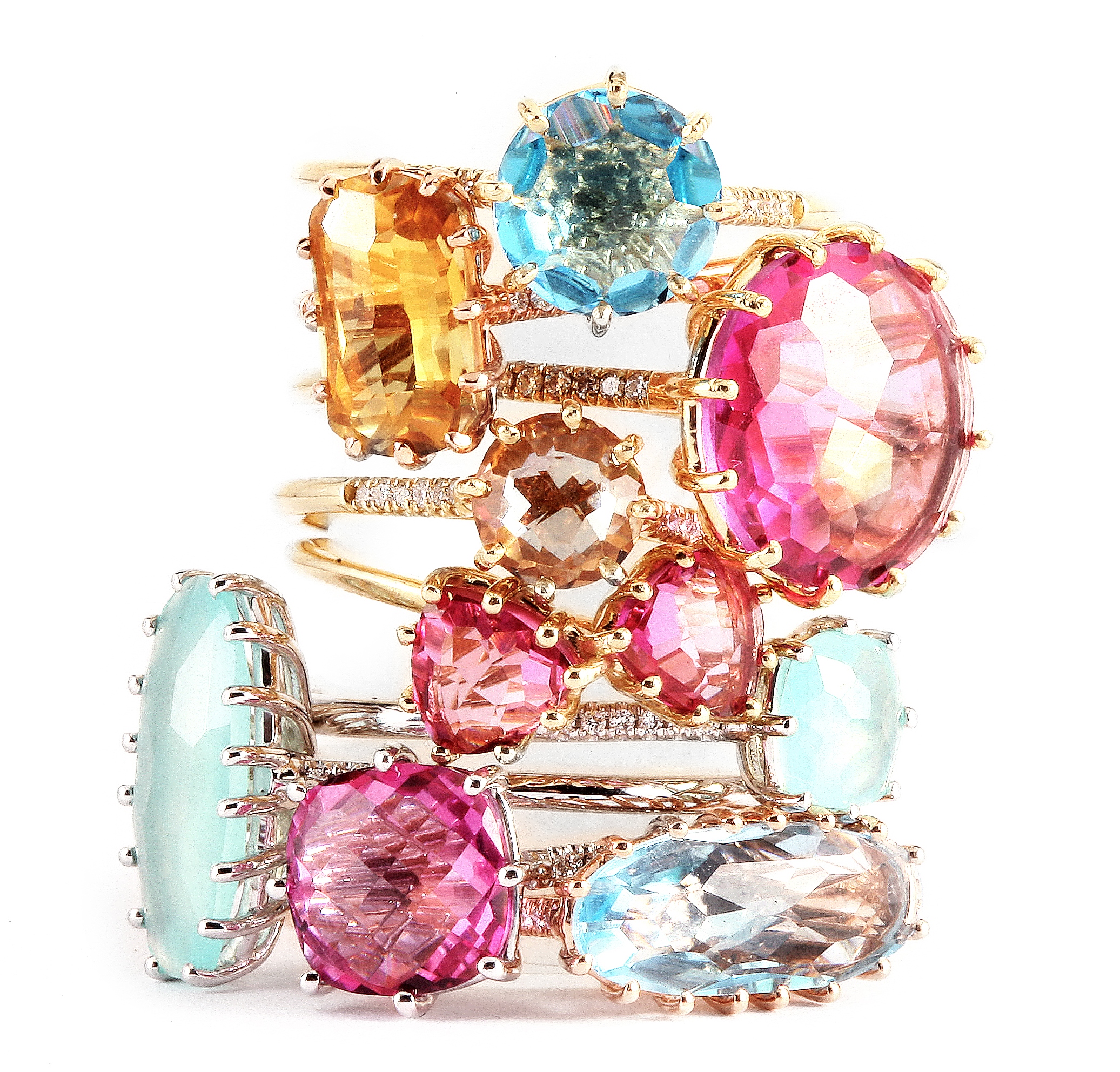 Stacked rings from the 14k line, KALAN By Suzanne Kalan. 