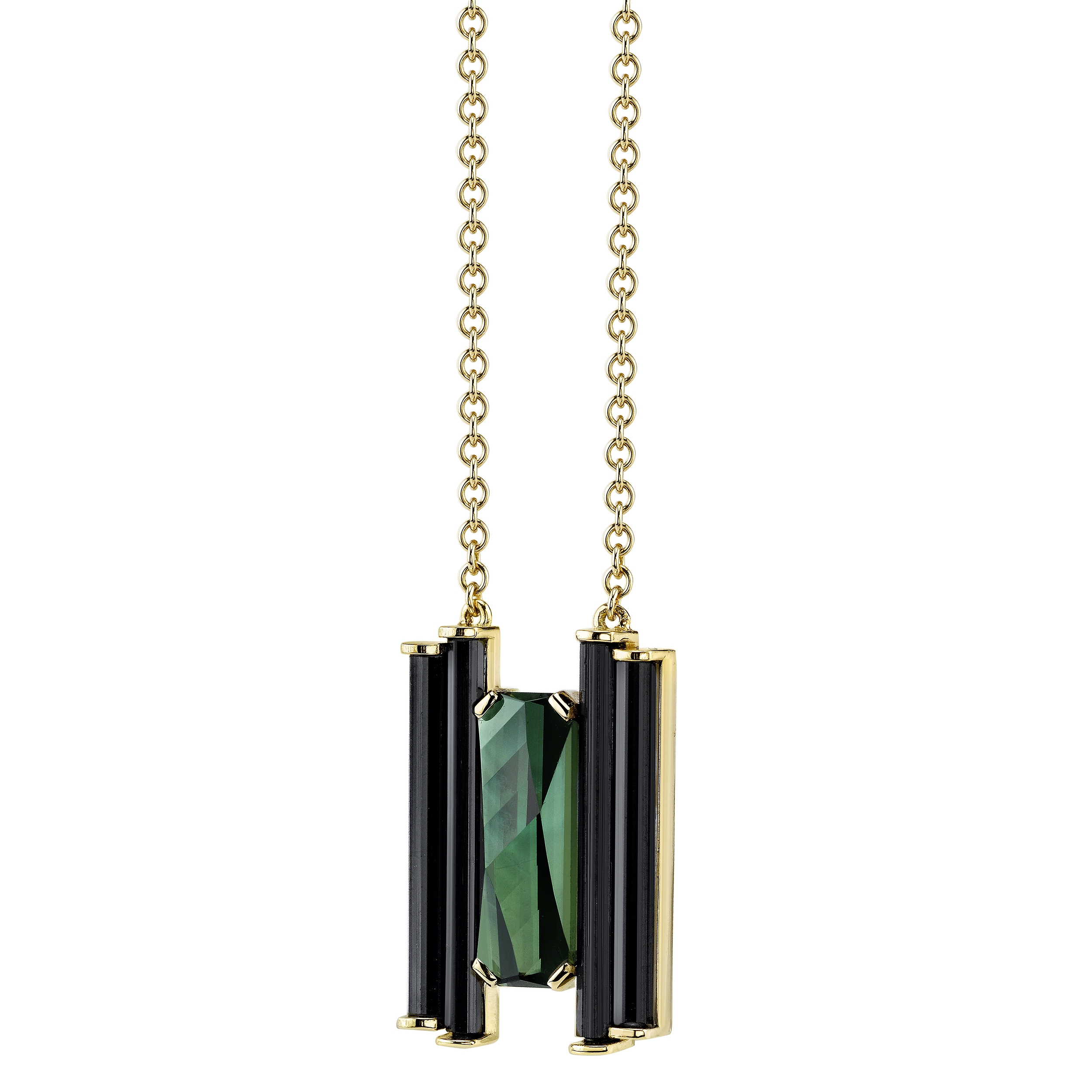 Pendant made by friend Azalea Lee, of Los Angeles, featuring a 4.23ct Brazilian Top Notch tourmaline. 18K yellow gold, accented with naturally formed black tourmaline crystals. 