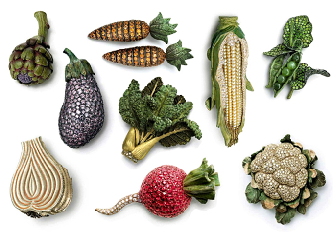 Hemmerle's Delicious Jewels collection featuring Nadine's favorite Pea brooch. 