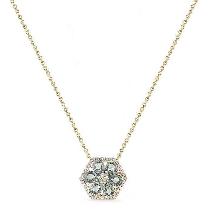 The Jennifer Yamina necklace is available in an array of gemstones – like many of Dana's pieces – making them perfect for gifts. This version in green sapphires and diamonds, $1,265, available at Dana Rebecca . 