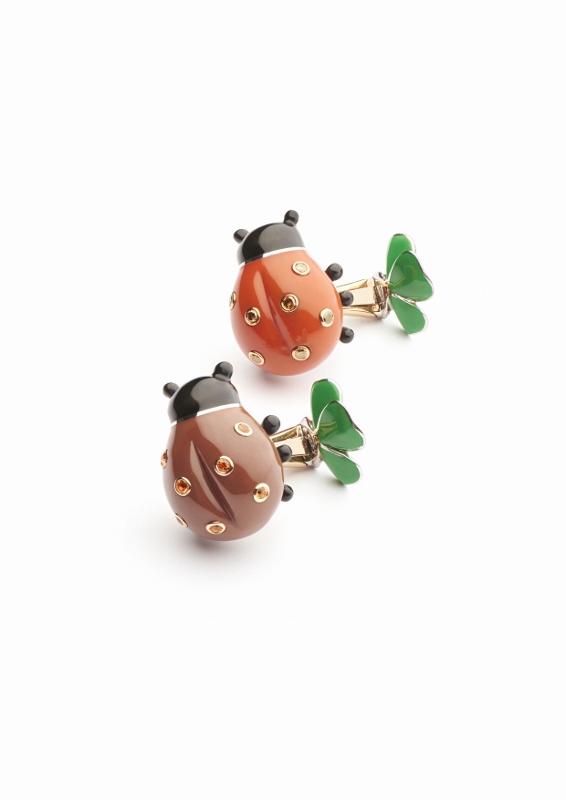  "Coccinelle" cufflinks in gold and silver with brown diamonds, orange sapphires and diamonds.&nbsp; 