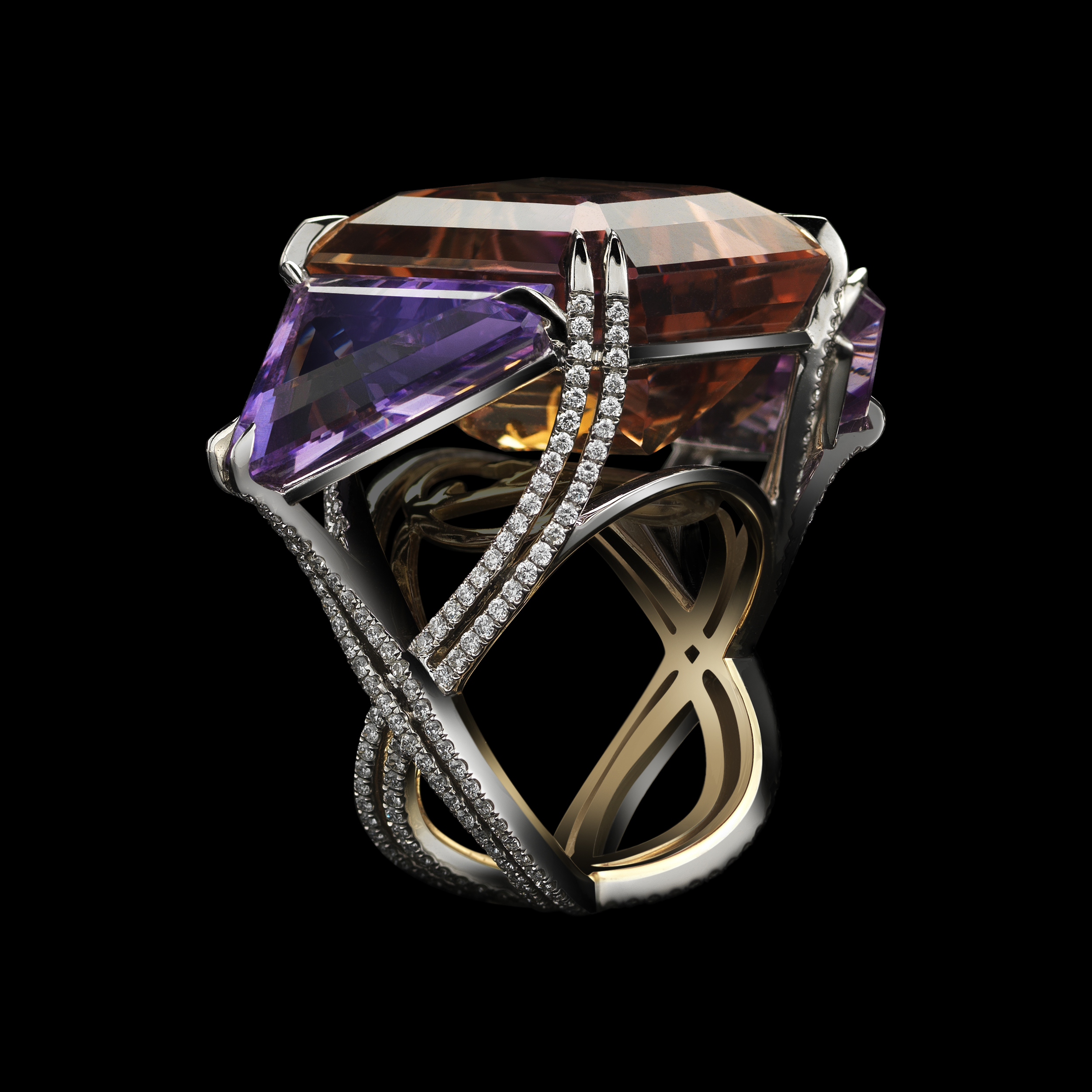 Asymmetrical Bicolor Ametrine & Diamond Three Stone Ring AMRG4009-01_B HI RES BLK BG.jpeg