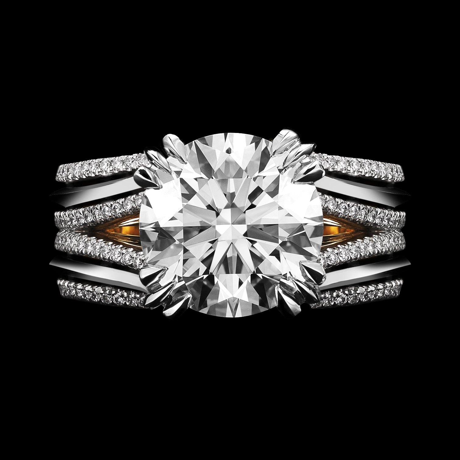  Double shank floating brilliant-cut diamond ring.&nbsp; 