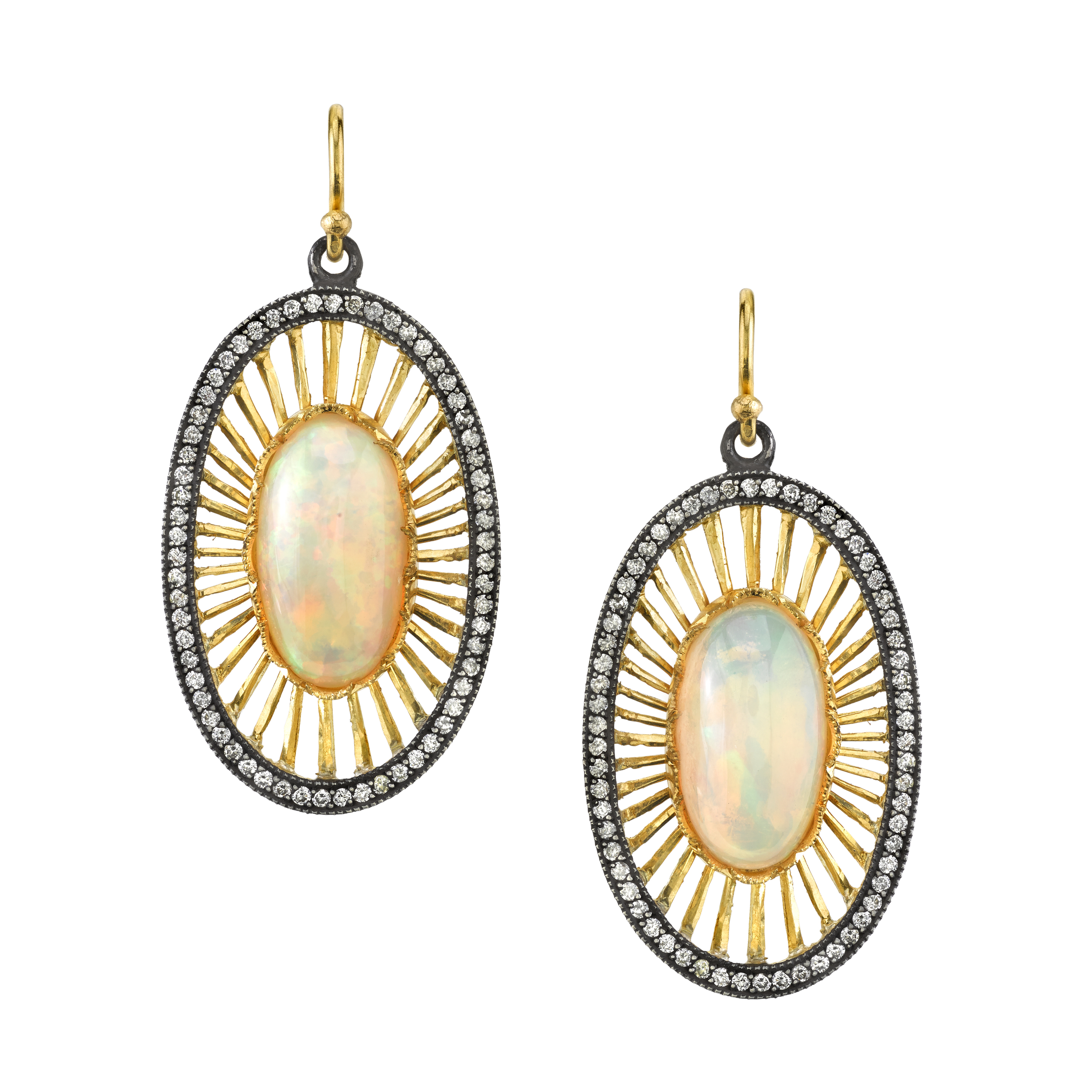  22K gold and silver Ethiopian opal oval Deco earrings, $18,820.&nbsp; 