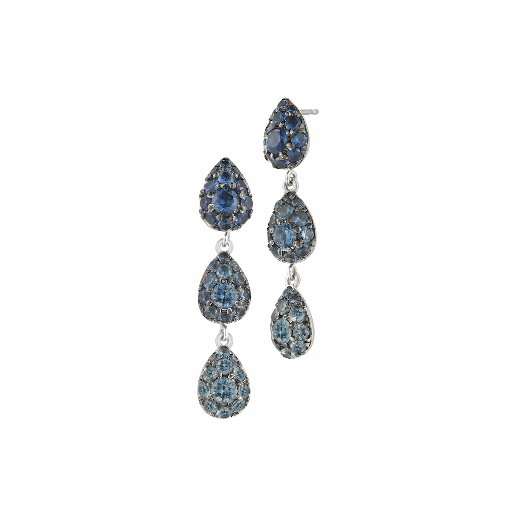  18k White Gold &amp; Blue Sapphire Raindrop Earrings,&nbsp;$4,200,  available at Finn Jewelry .&nbsp; 