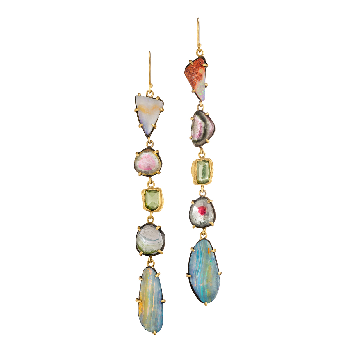  Perfectly Bohemian/luxe earrings featuring 22k/ss with tourmaline, opal and apatite. &nbsp; 