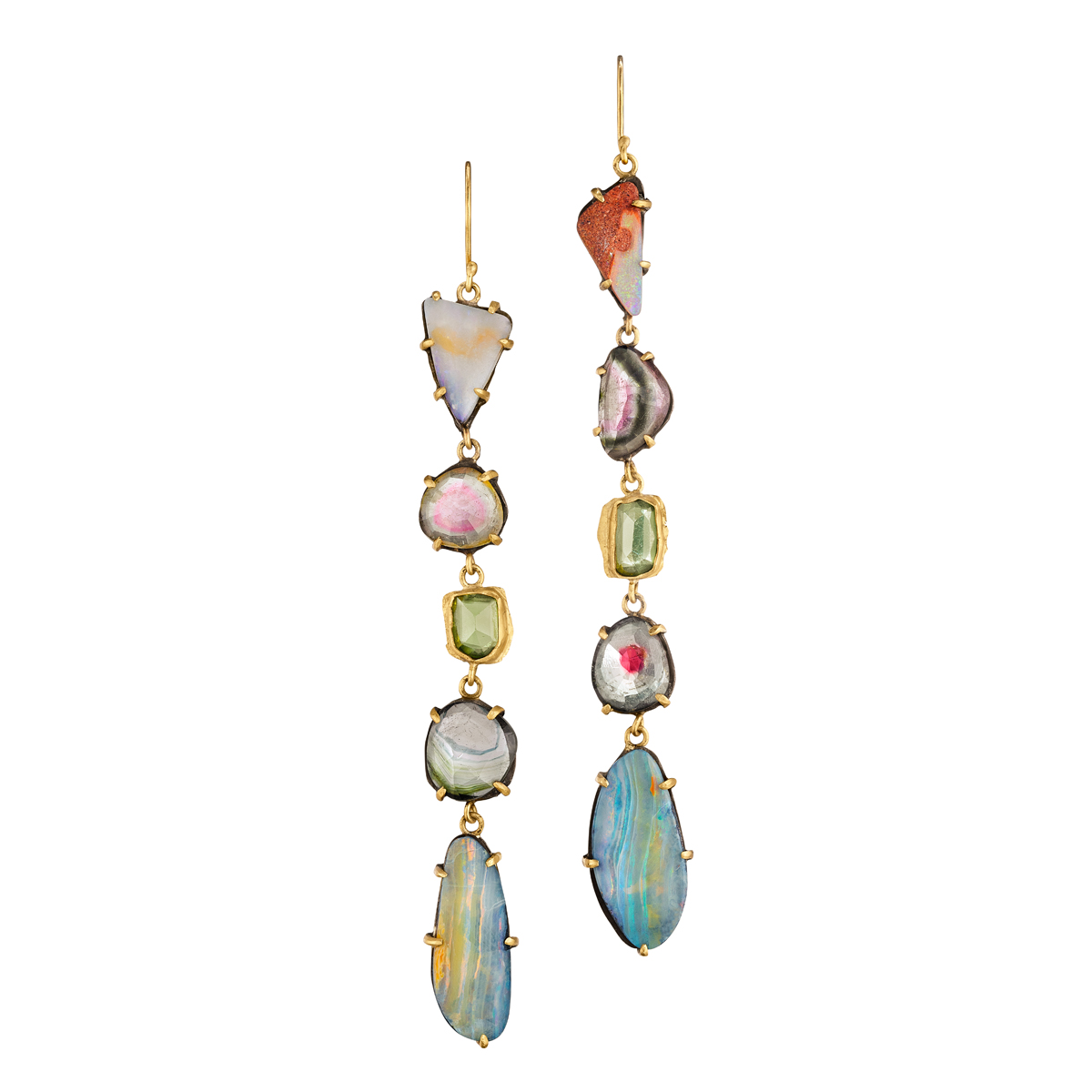 Perfectly Bohemian/luxe earrings featuring 22k/ss with tourmaline, opal and apatite. 