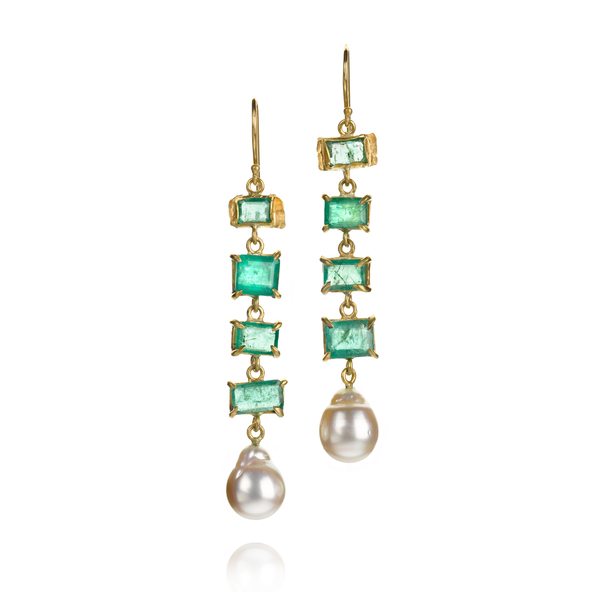  Emeralds all day yes please.&nbsp;22K earrings with 9.08 cts emerald and baroque freshwater pearl, $6,655. 