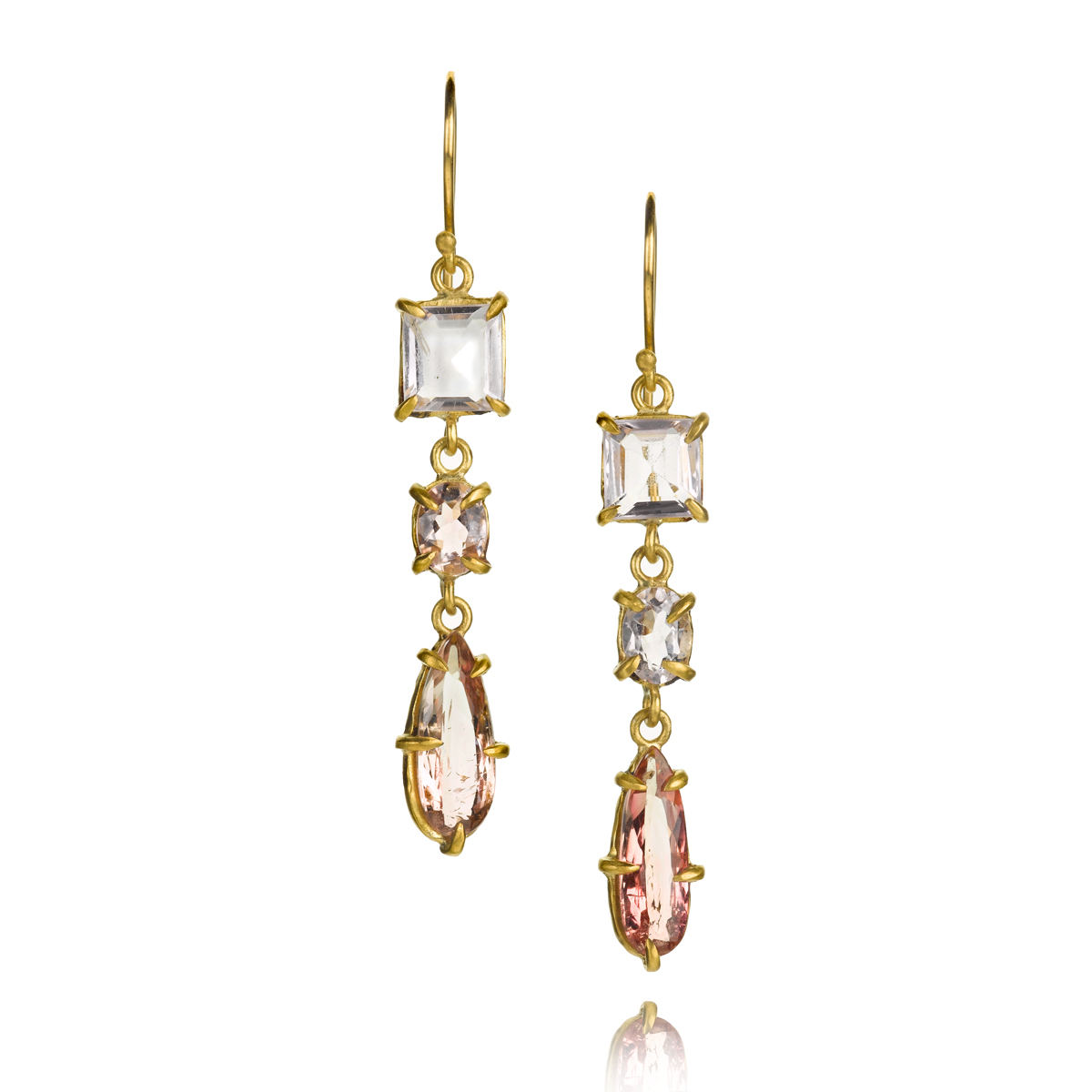  22k gold earrings with tourmaline, morganite and kunzite,&nbsp;$2,765. 