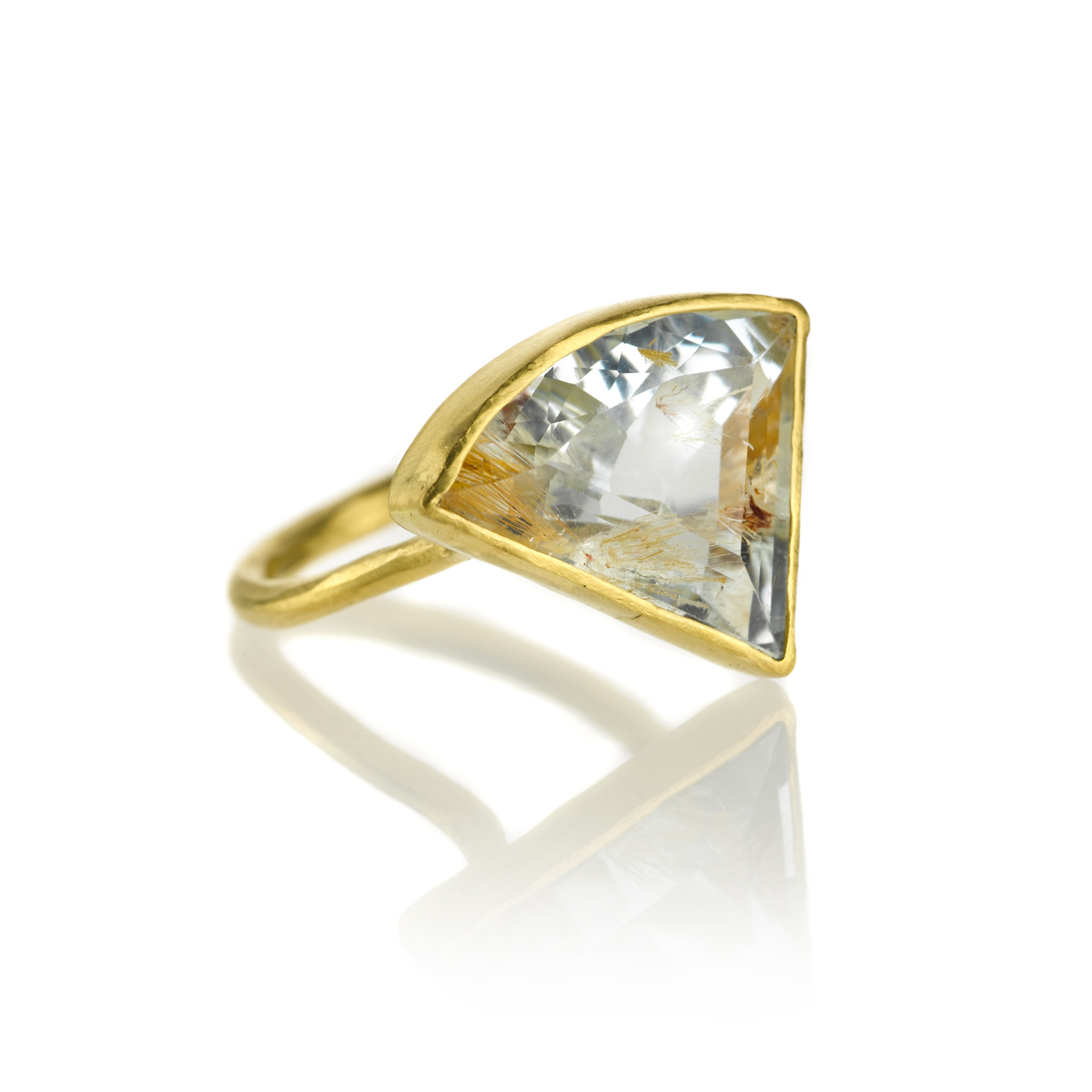  Loving the shape of this 22k gold ring with rutilated topaz,&nbsp;$3,720. 