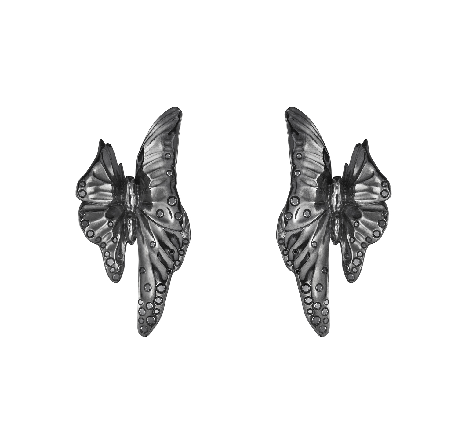 The Askill Collection for Georg Jensen ear cuffs in black rhodium with black diamonds. 
