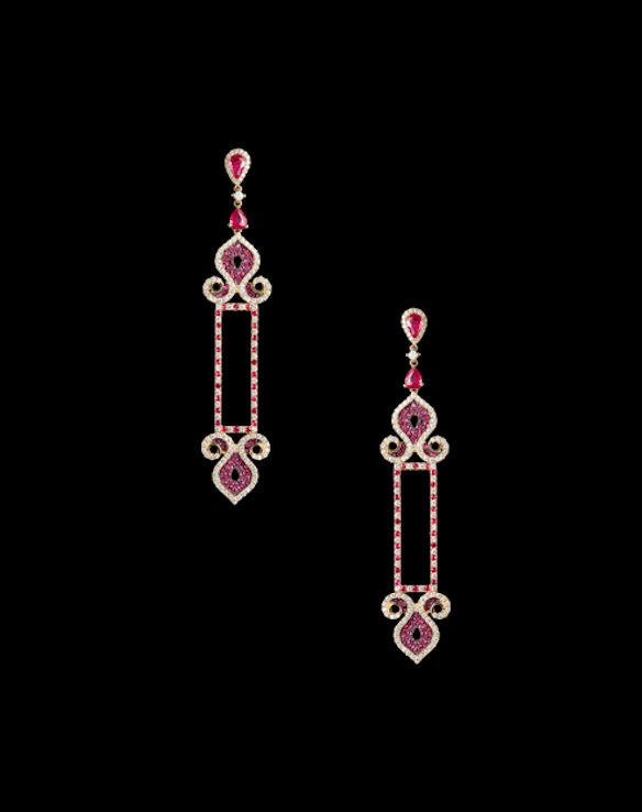 Aurora earrings in ruby and diamonds. 