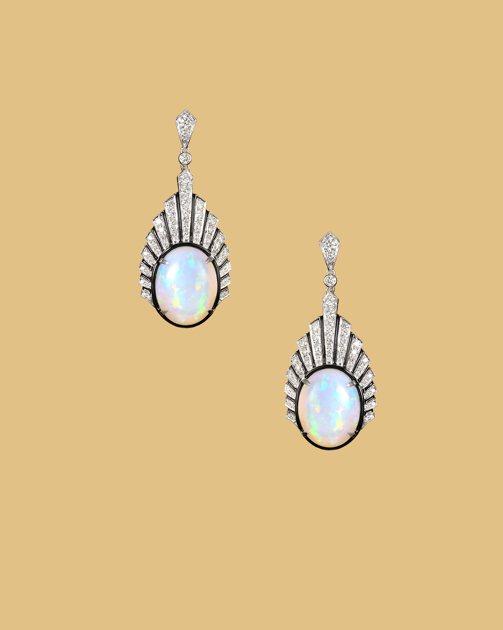  Crested opal earrings with diamonds.&nbsp; 