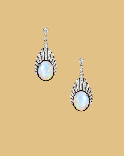 Crested opal earrings with diamonds. 