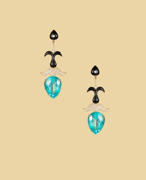  Mystical Sea Creatures earrings in Paraiba tourmaline, enamel and diamonds. 